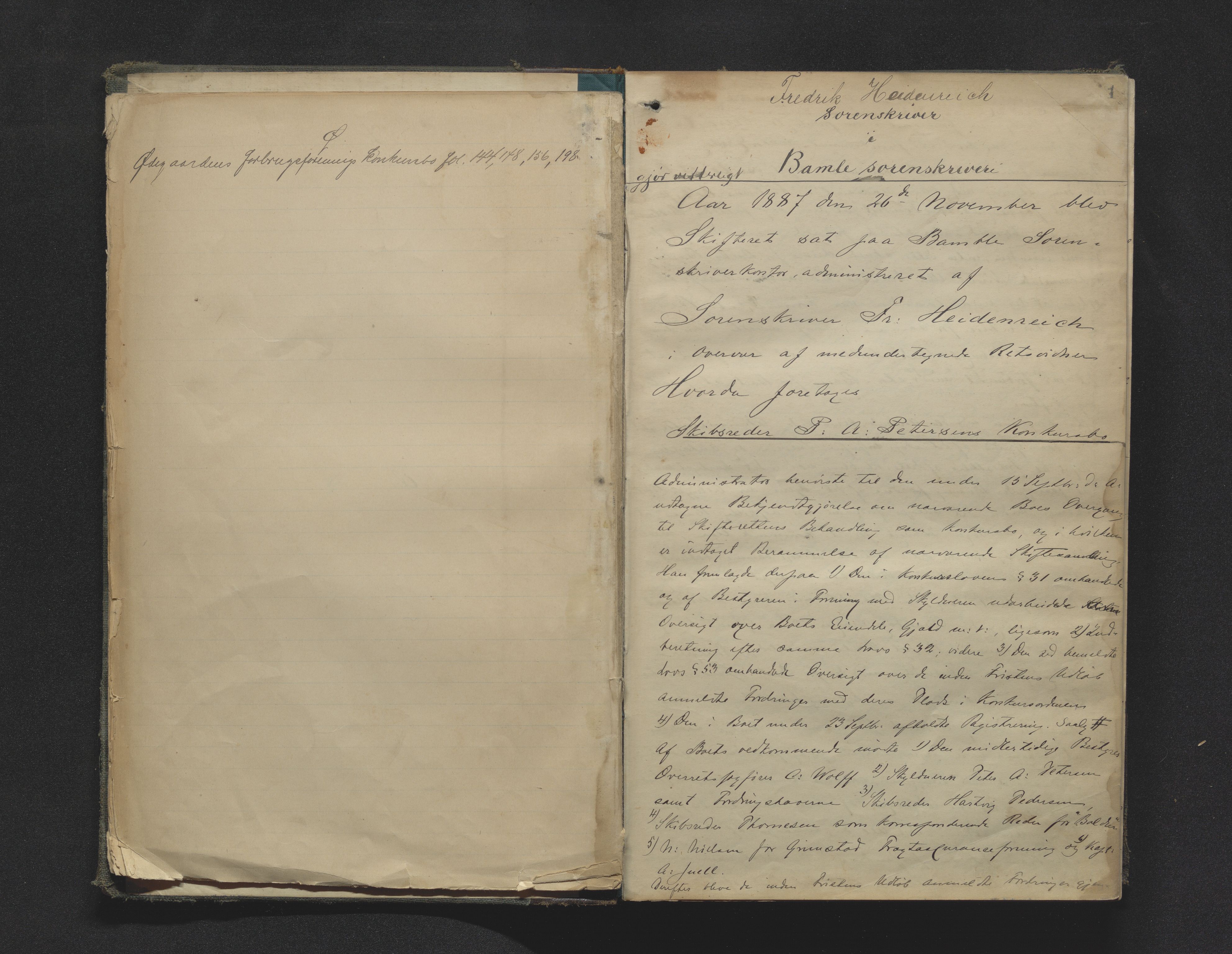 Bamble sorenskriveri, SAKO/A-214/H/Hb/Hbc/L0009: Skifteforhandlingsprotokoll, 1887-1892, s. 1