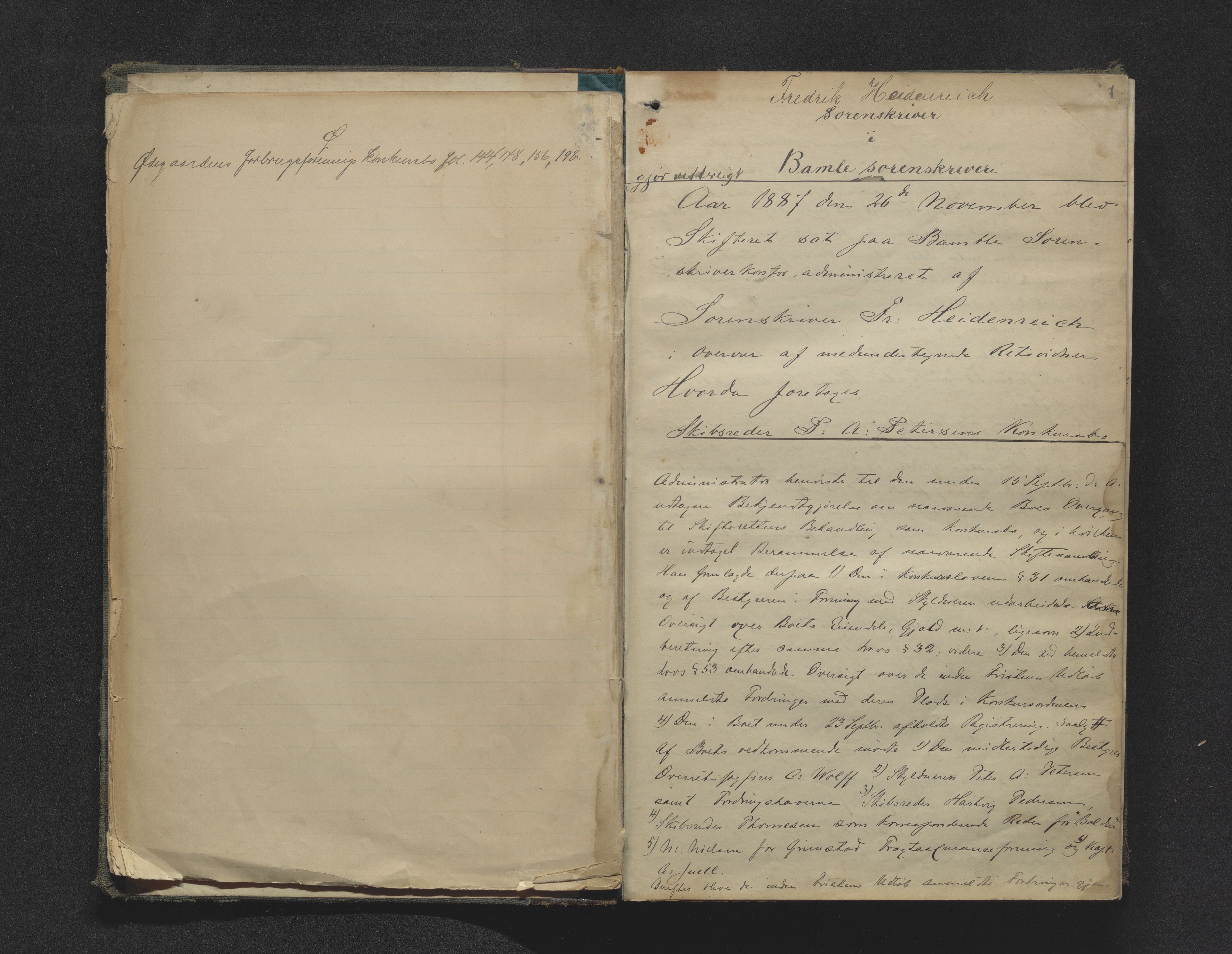 Bamble sorenskriveri, AV/SAKO-A-214/H/Hb/Hbc/L0009: Skifteforhandlingsprotokoll, 1887-1892, s. 1