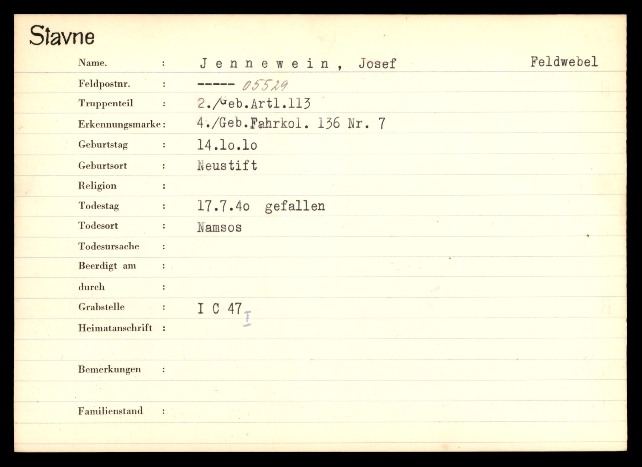 Distriktskontoret for krigsgraver, SAT/A-5030/E/L0003: Kasett/kartotek over tysk Krigskirkegård Stavne, 1945, s. 623