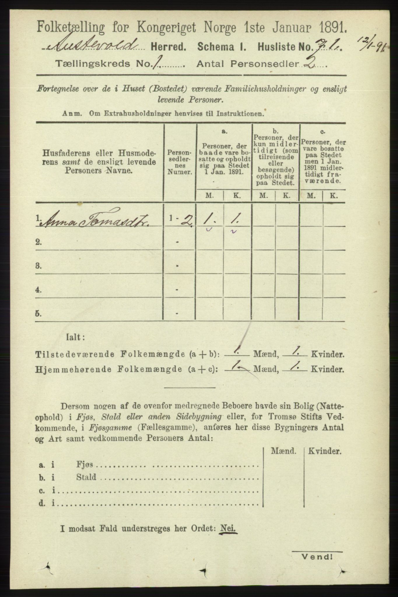 RA, Folketelling 1891 for 1244 Austevoll herred, 1891, s. 88