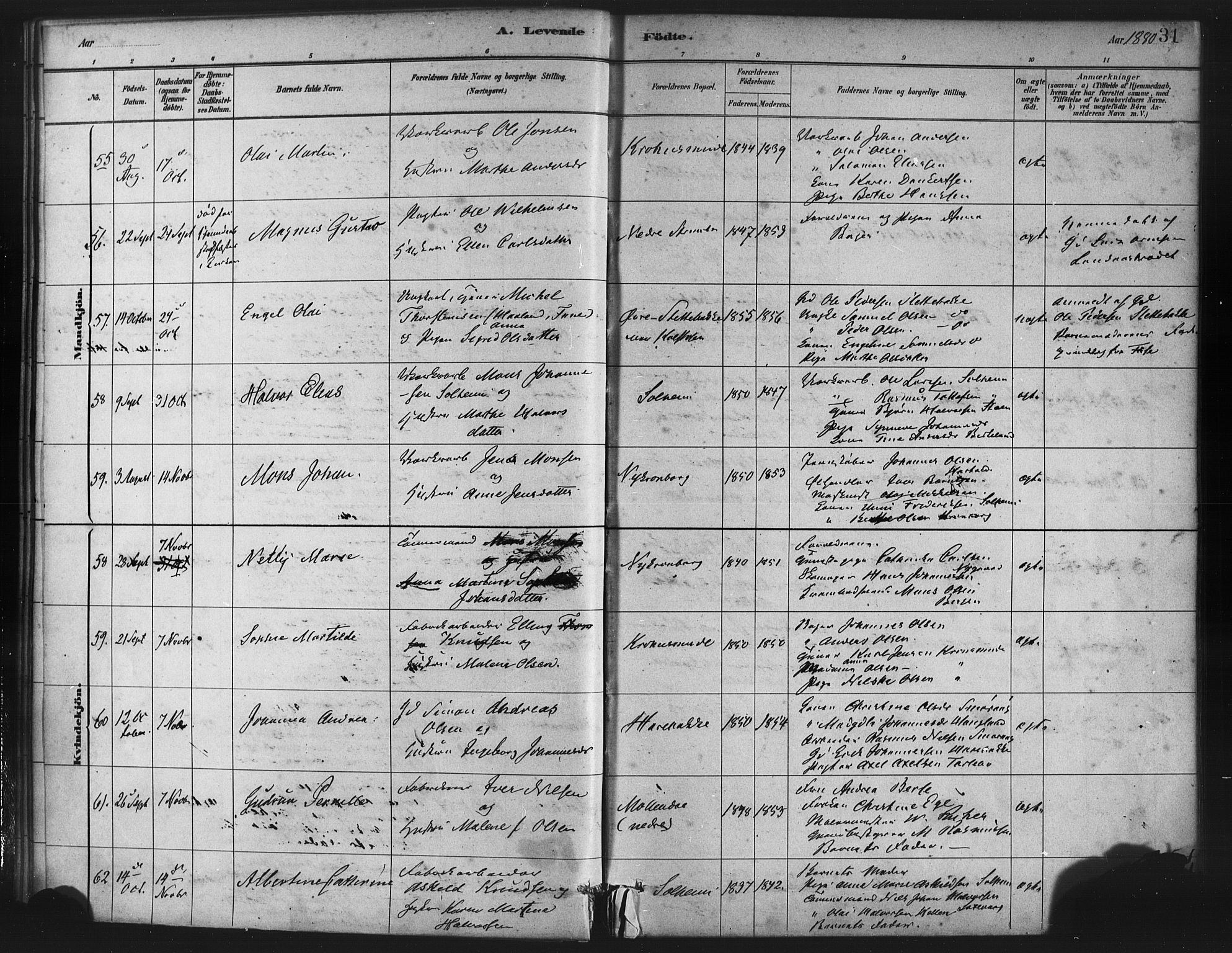 St. Jørgens hospital og Årstad sokneprestembete, AV/SAB-A-99934: Ministerialbok nr. A 7, 1879-1886, s. 31