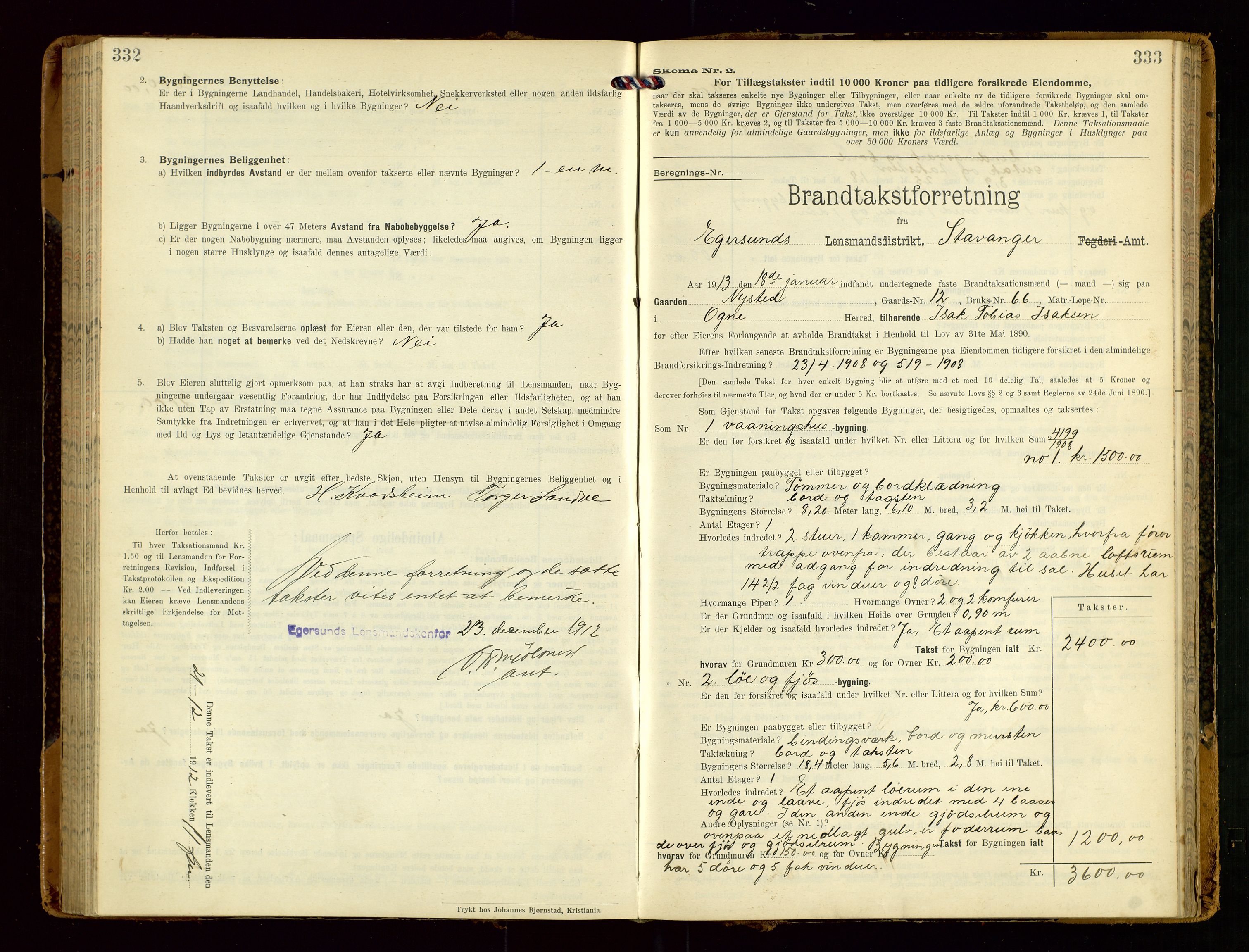 Eigersund lensmannskontor, AV/SAST-A-100171/Gob/L0002: "Brandtakstprotokol", 1910-1916, s. 332-333