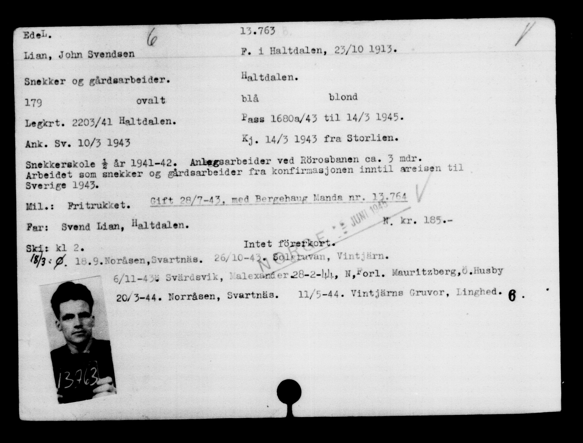 Den Kgl. Norske Legasjons Flyktningskontor, AV/RA-S-6753/V/Va/L0007: Kjesäterkartoteket.  Flyktningenr. 12700-15723, 1940-1945, s. 1209