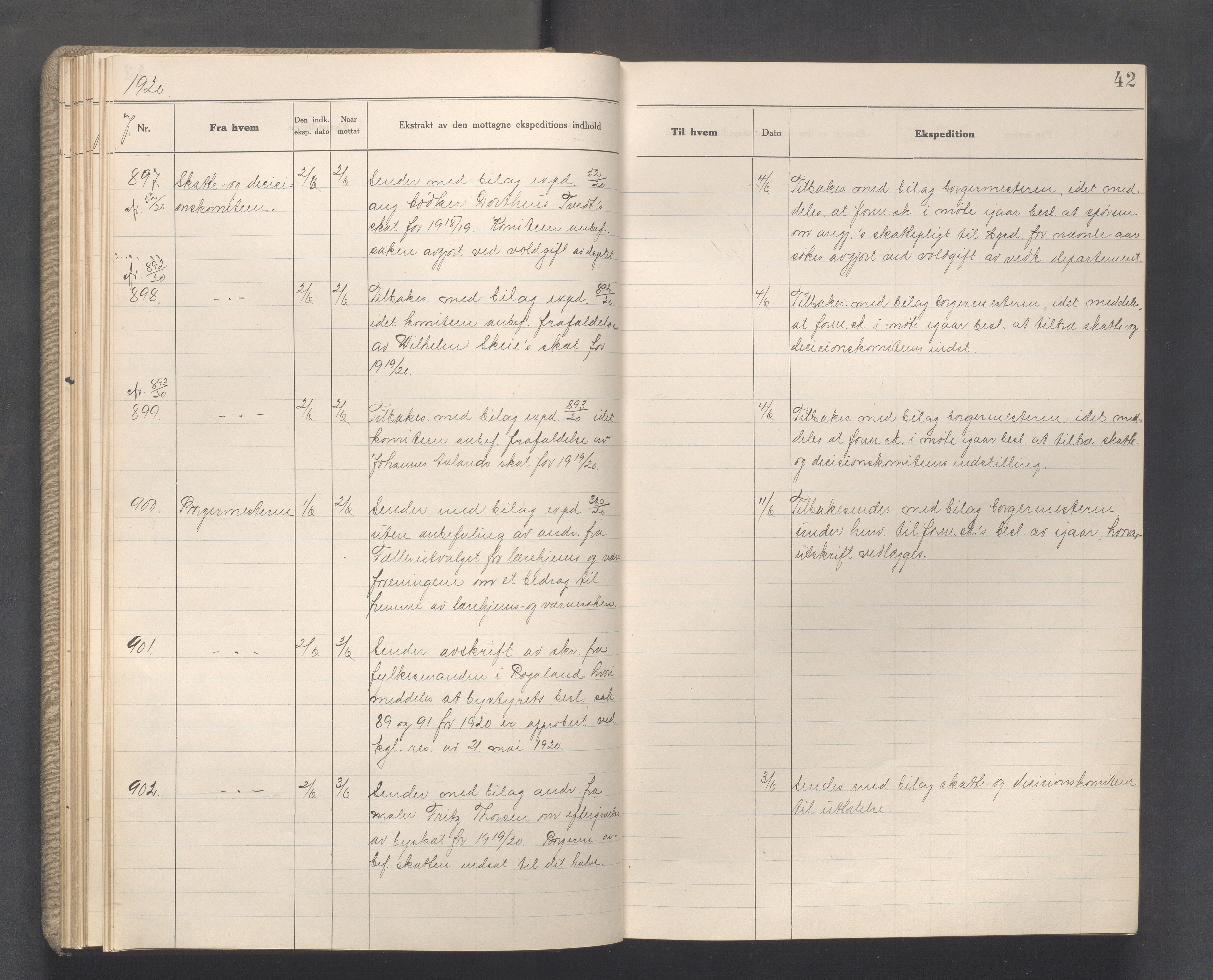 Haugesund kommune - Formannskapet, IKAR/X-0001/C/L0010: Journal, 1920-1921, s. 42