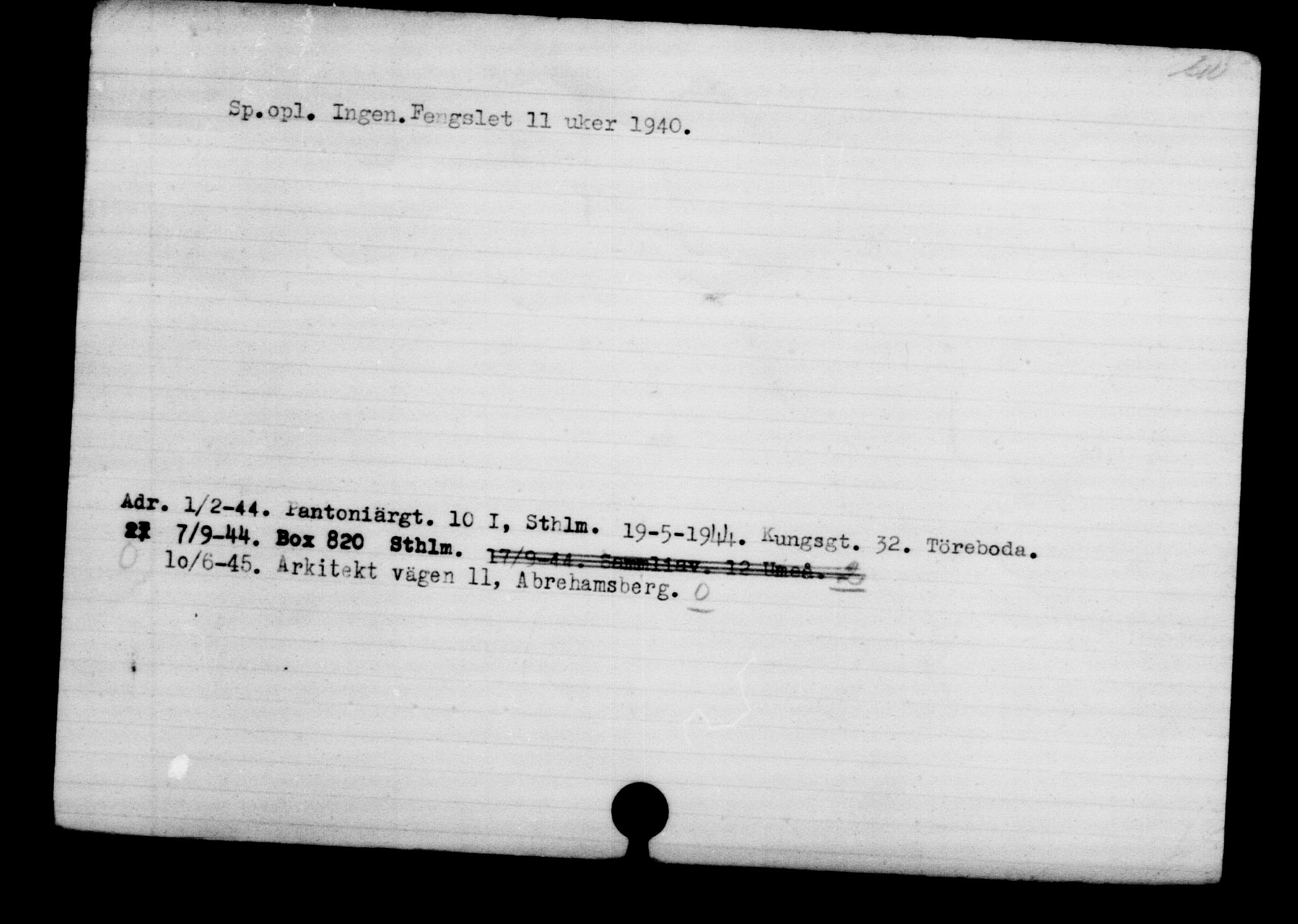 Utenriksstasjonene, Legasjonen i Stockholm, Flyktningkontoret, AV/RA-S-6753/V/Va/L0003: Kjesäterkartoteket, flyktninger med registreringsnr. 2001-3495, 1940-1945, s. 1143