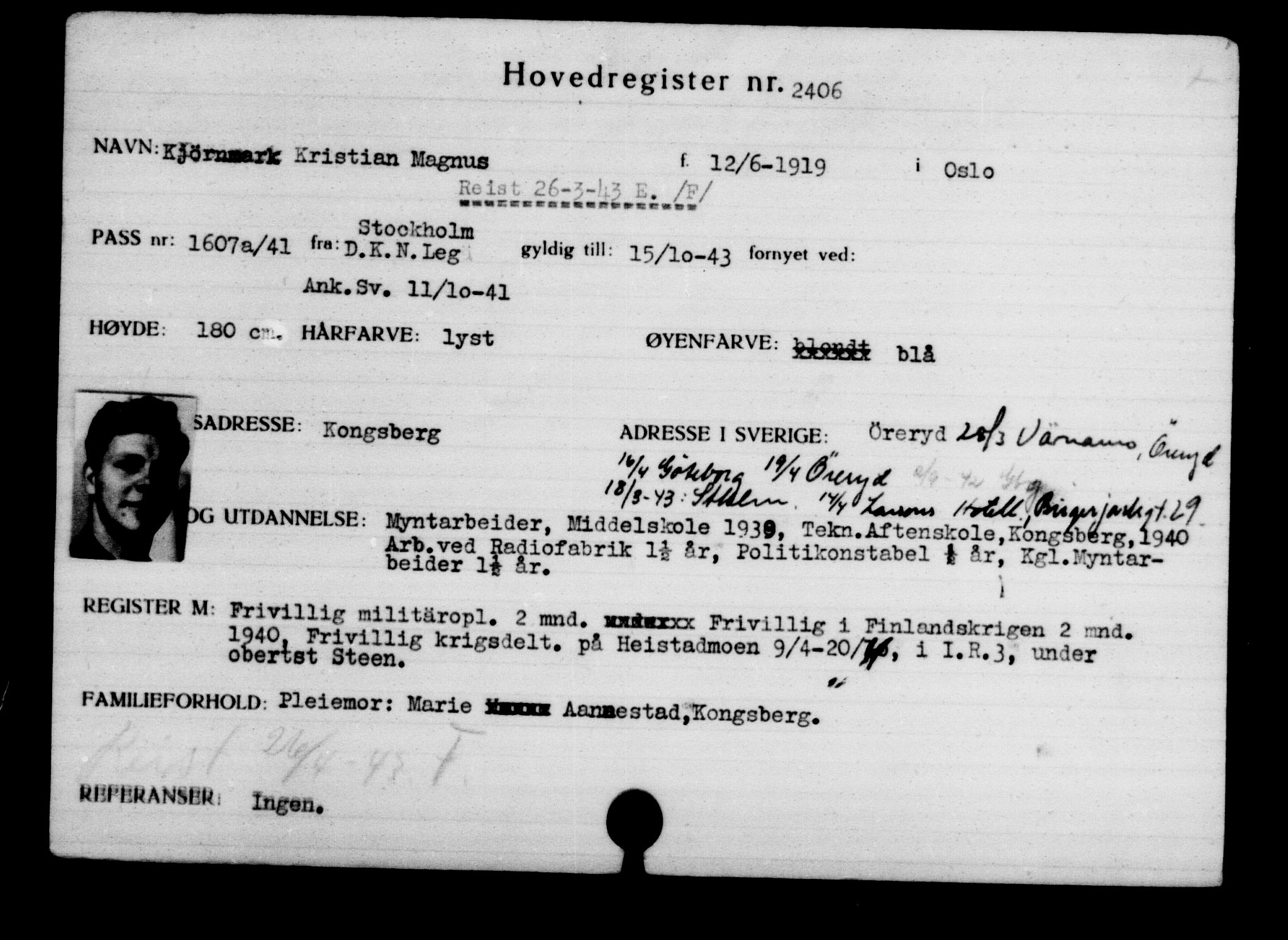 Den Kgl. Norske Legasjons Flyktningskontor, RA/S-6753/V/Va/L0003: Kjesäterkartoteket.  Flyktningenr. 2001-3495, 1940-1945, s. 730