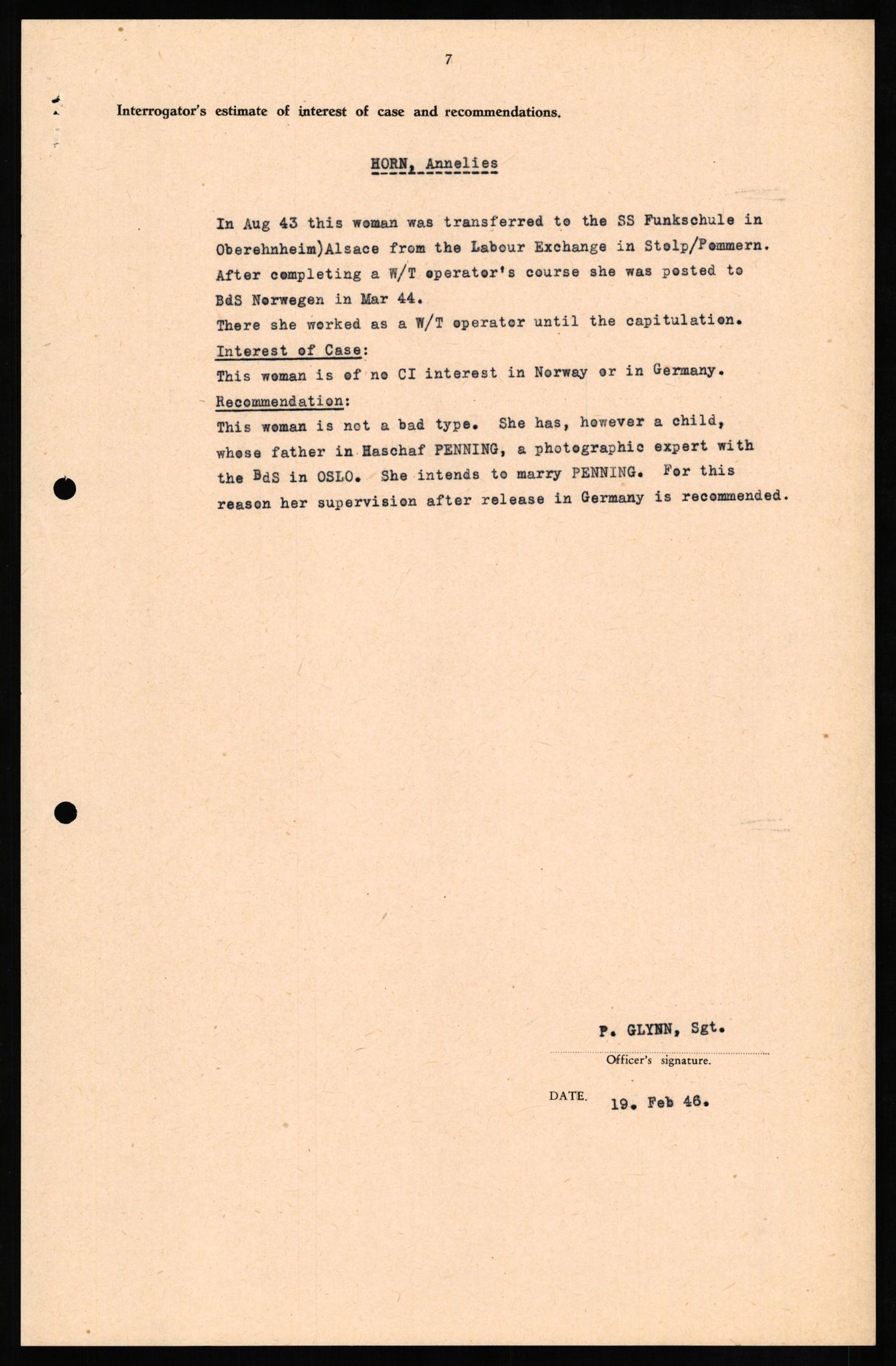 Forsvaret, Forsvarets overkommando II, RA/RAFA-3915/D/Db/L0014: CI Questionaires. Tyske okkupasjonsstyrker i Norge. Tyskere., 1945-1946, s. 8