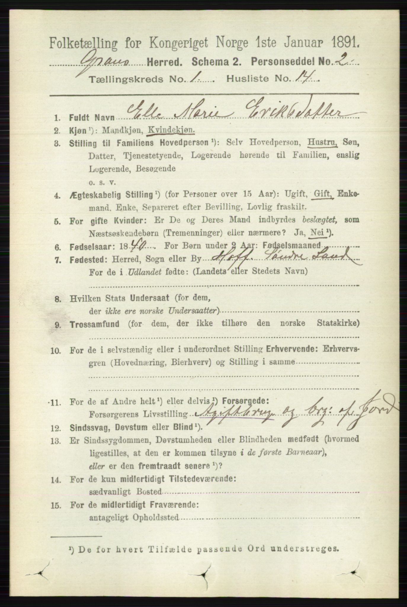 RA, Folketelling 1891 for 0534 Gran herred, 1891, s. 146