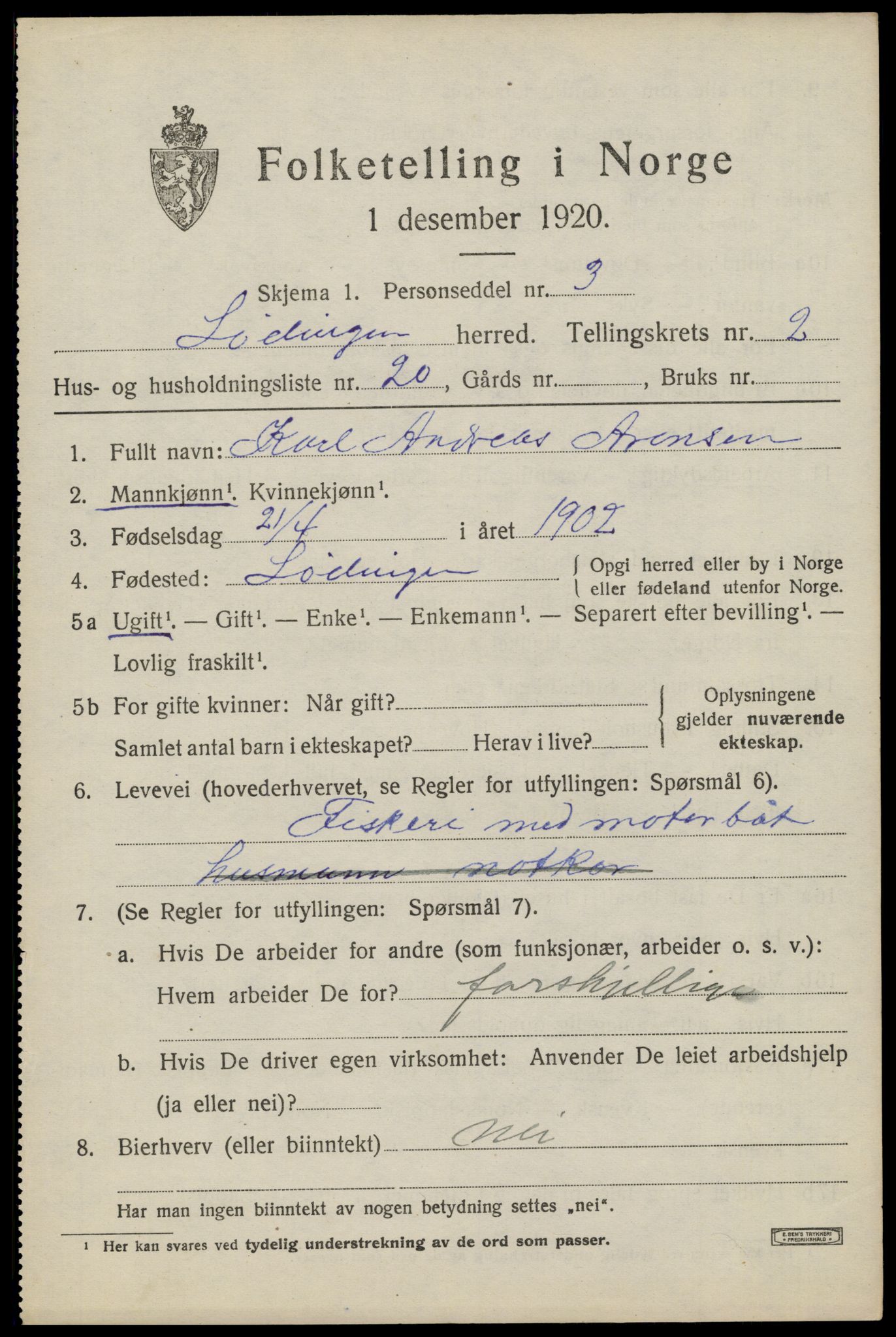 SAT, Folketelling 1920 for 1851 Lødingen herred, 1920, s. 1893
