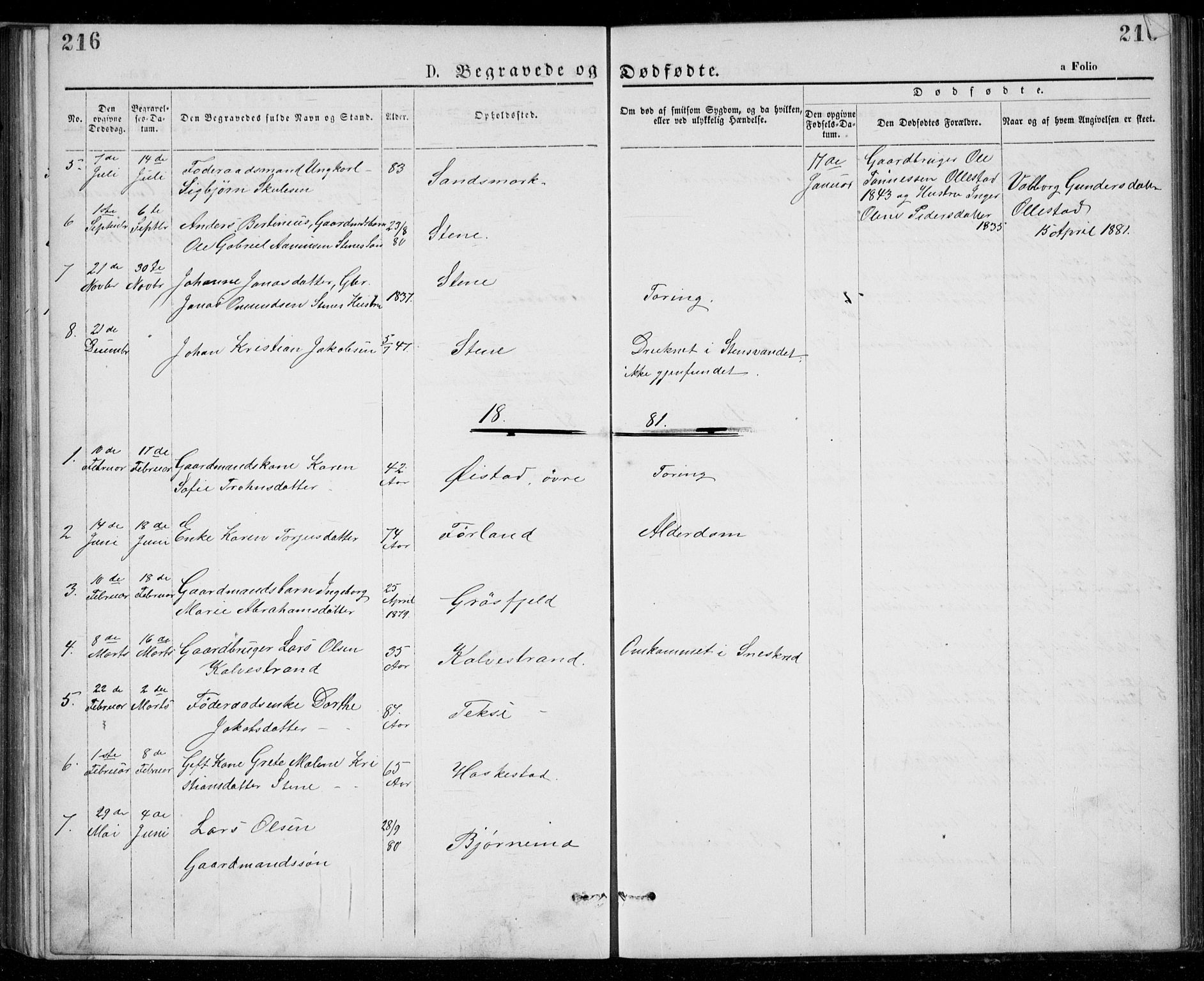 Lund sokneprestkontor, AV/SAST-A-101809/S07/L0005: Klokkerbok nr. B 5, 1875-1889, s. 216