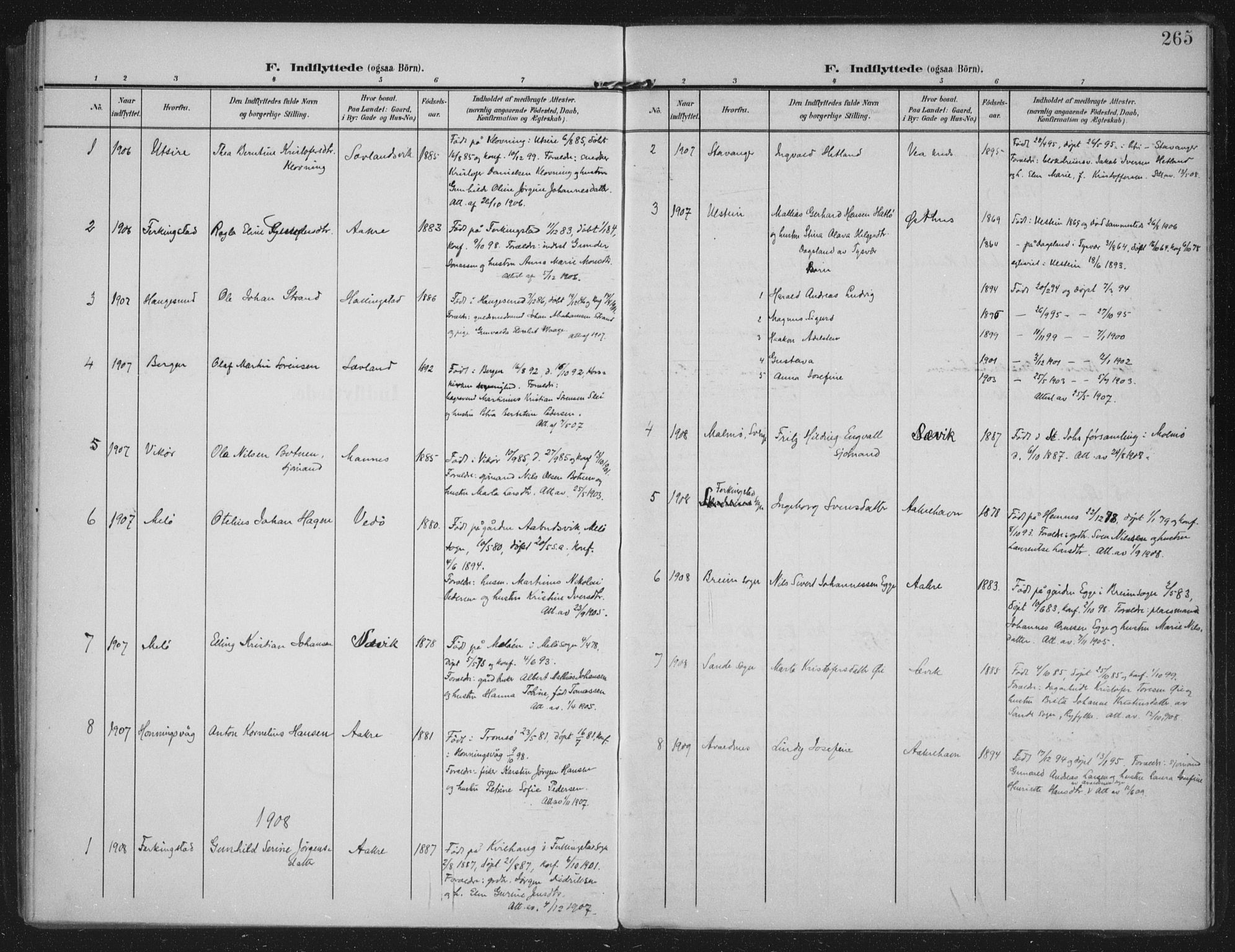 Kopervik sokneprestkontor, SAST/A-101850/H/Ha/Haa/L0005: Ministerialbok nr. A 5, 1906-1924, s. 265