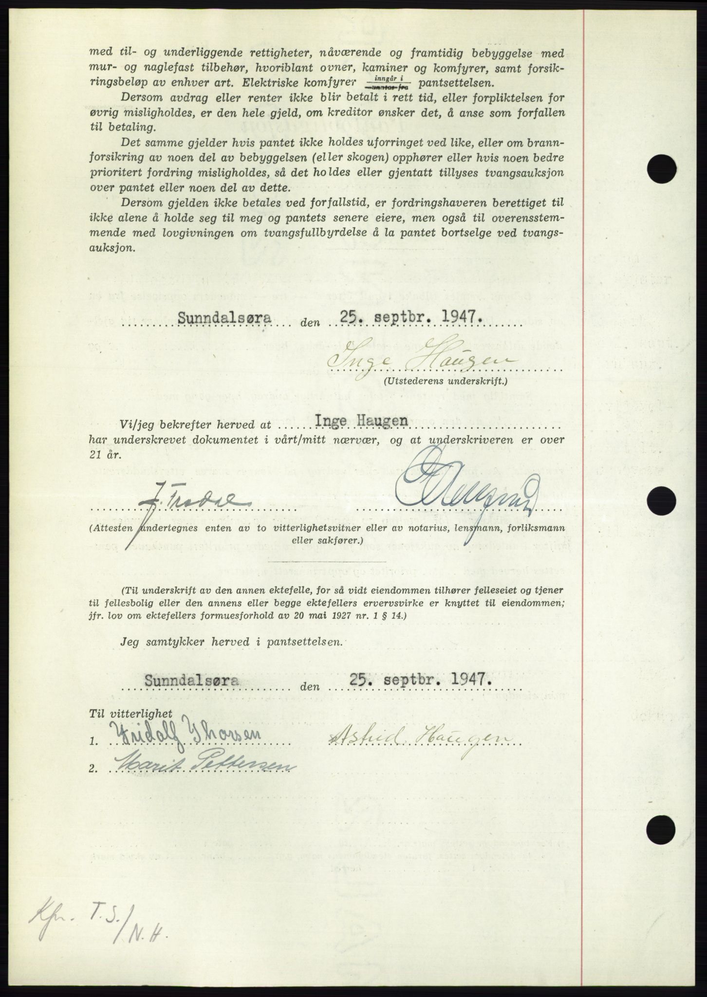 Nordmøre sorenskriveri, AV/SAT-A-4132/1/2/2Ca: Pantebok nr. B97, 1947-1948, Dagboknr: 2383/1947