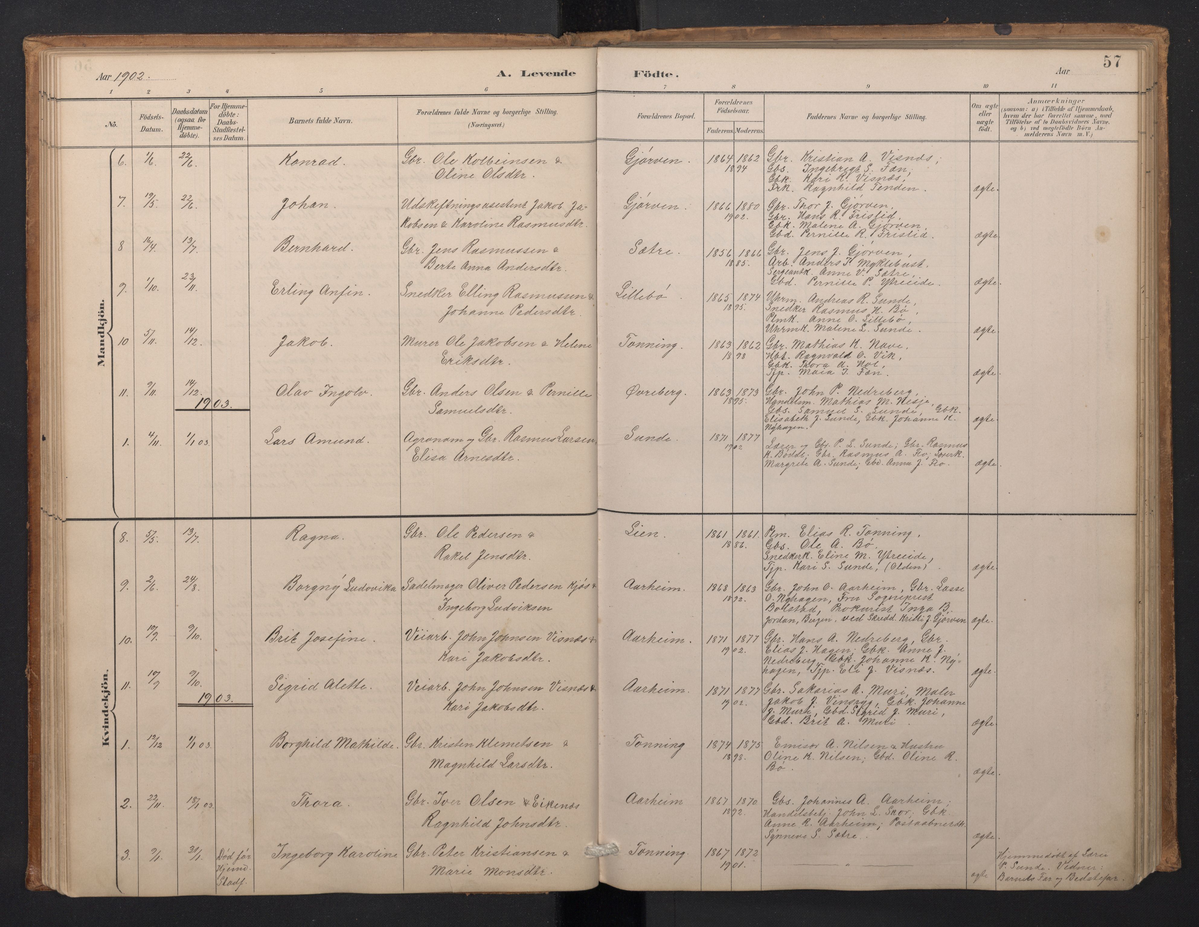 Stryn Sokneprestembete, AV/SAB-A-82501: Klokkerbok nr. A 2, 1883-1905, s. 56b-57a