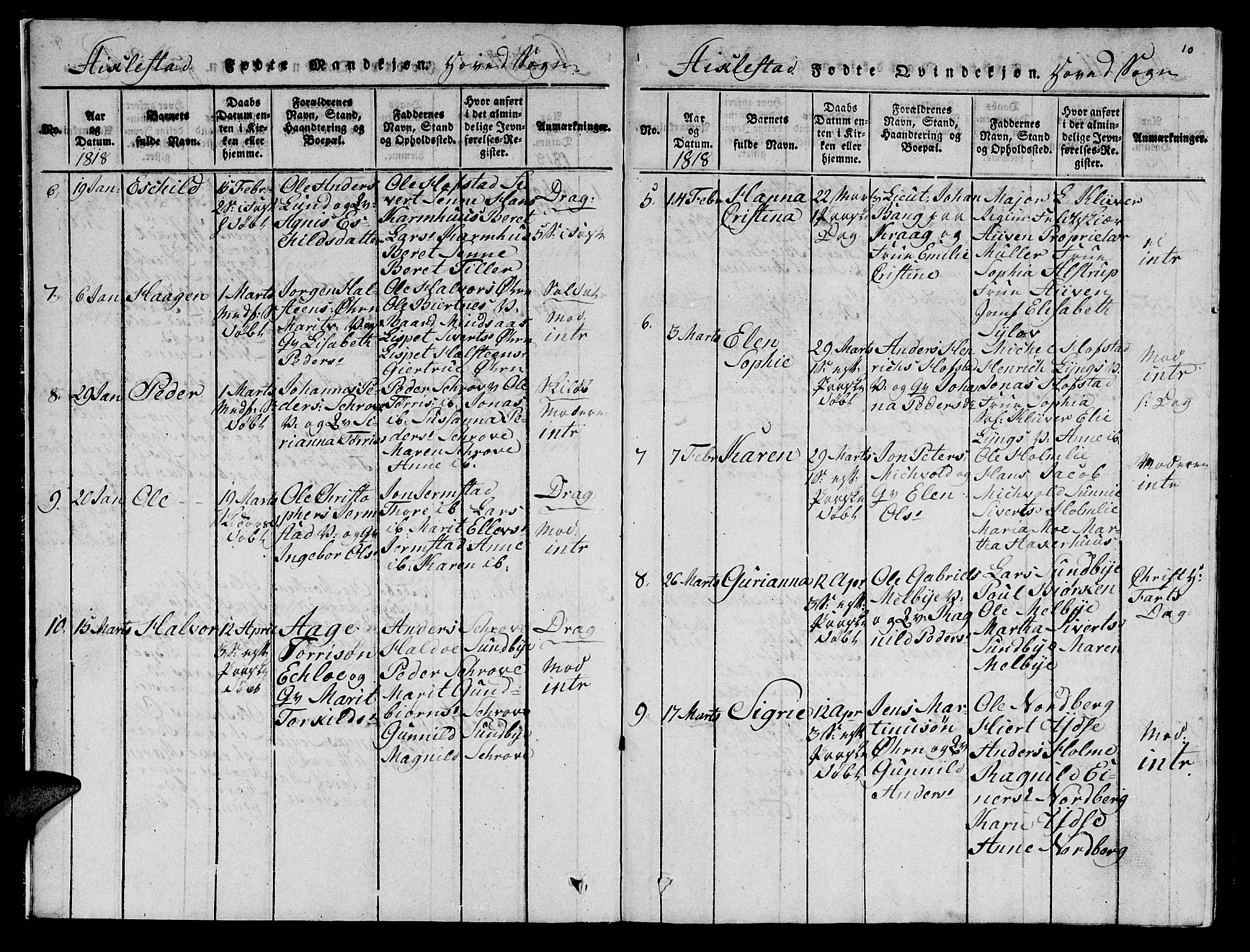 Ministerialprotokoller, klokkerbøker og fødselsregistre - Nord-Trøndelag, SAT/A-1458/723/L0251: Klokkerbok nr. 723C01 /1, 1816-1831, s. 10