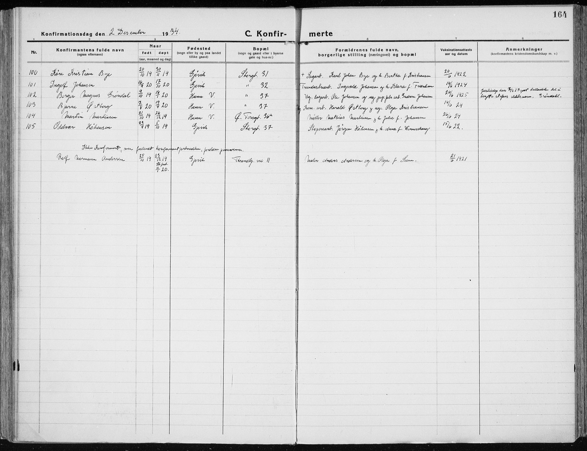 Vardal prestekontor, AV/SAH-PREST-100/H/Ha/Haa/L0015: Ministerialbok nr. 15, 1923-1937, s. 164