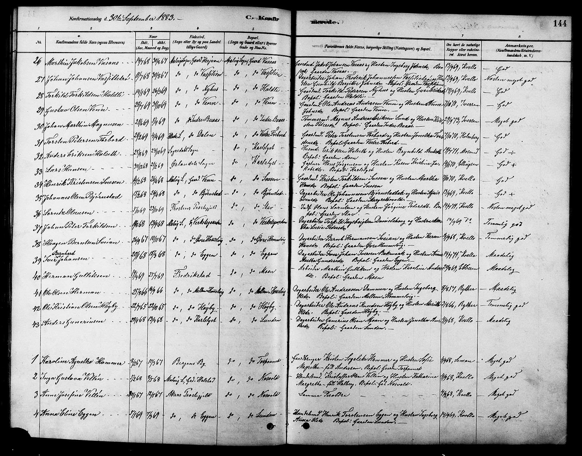 Ministerialprotokoller, klokkerbøker og fødselsregistre - Sør-Trøndelag, AV/SAT-A-1456/616/L0423: Klokkerbok nr. 616C06, 1878-1903, s. 144