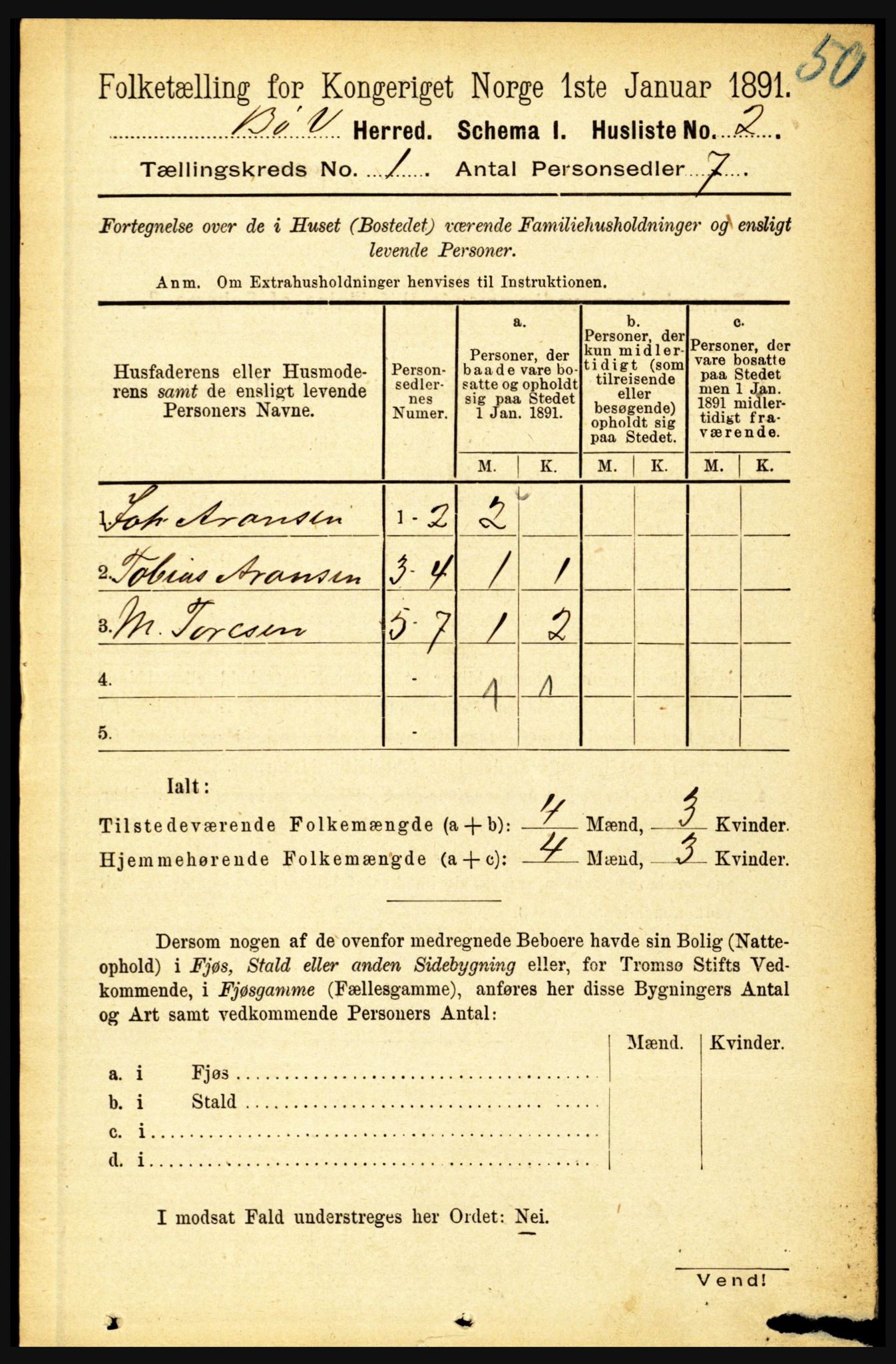 RA, Folketelling 1891 for 1867 Bø herred, 1891, s. 30