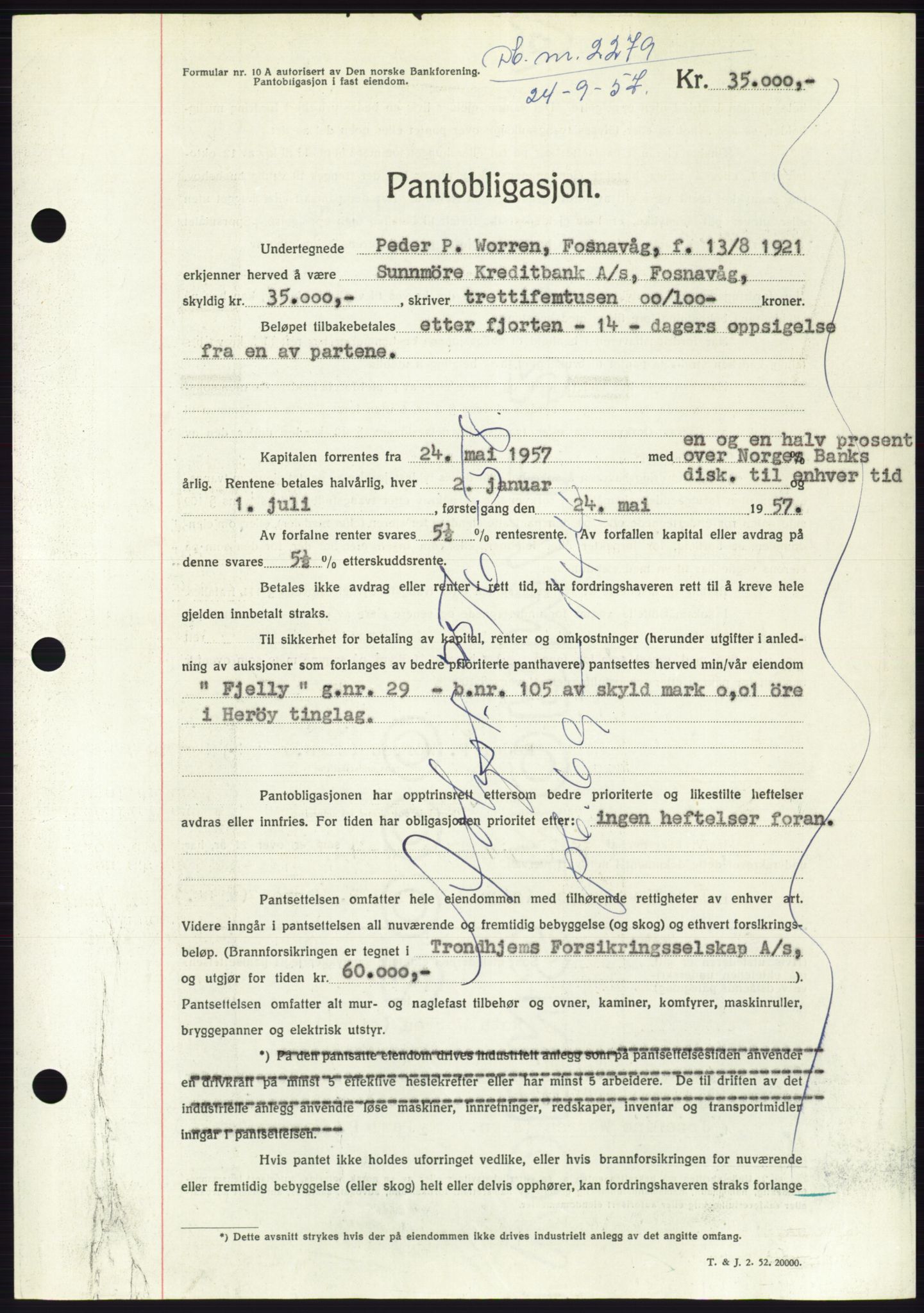 Søre Sunnmøre sorenskriveri, AV/SAT-A-4122/1/2/2C/L0130: Pantebok nr. 18B, 1957-1958, Dagboknr: 2279/1957