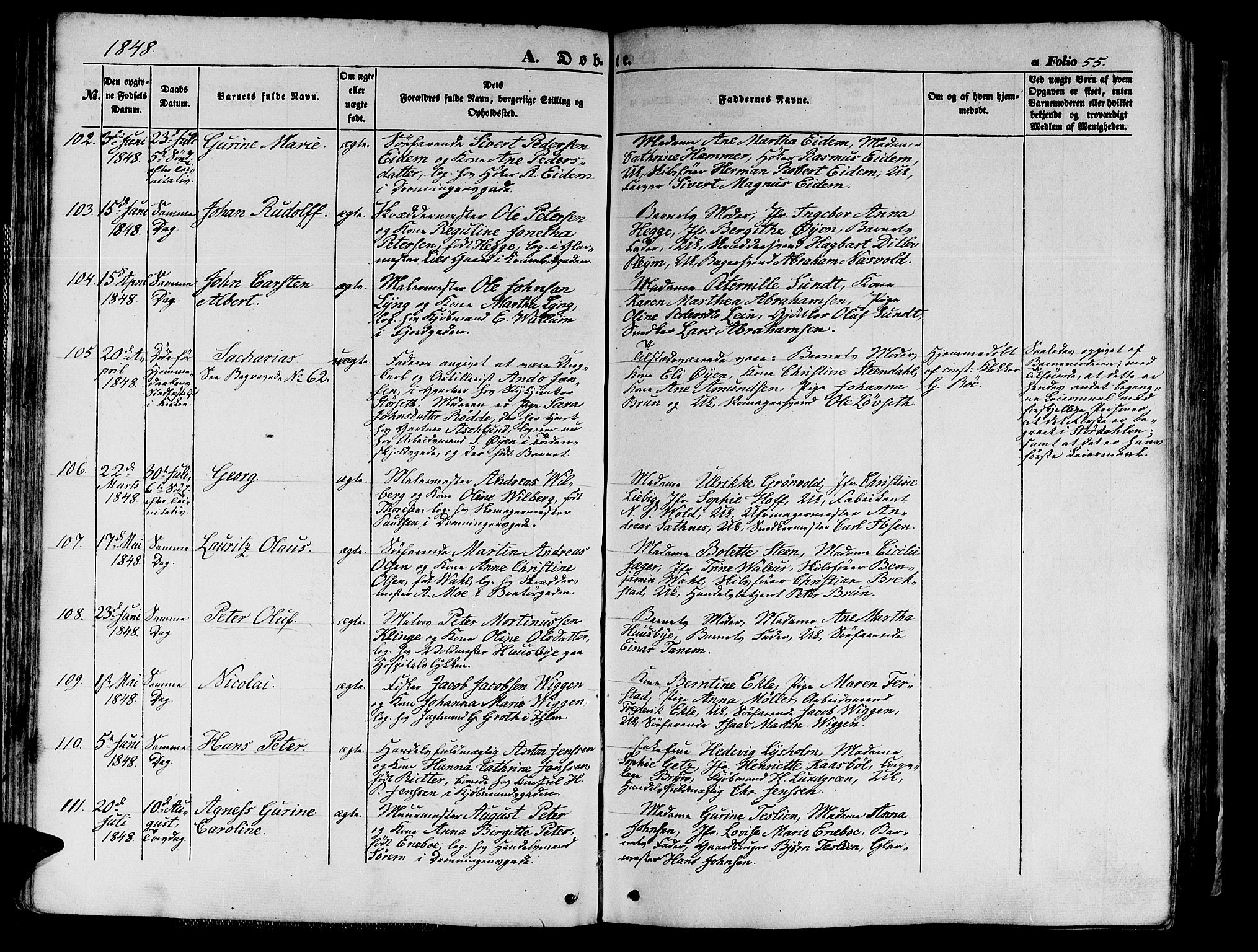 Ministerialprotokoller, klokkerbøker og fødselsregistre - Sør-Trøndelag, SAT/A-1456/602/L0137: Klokkerbok nr. 602C05, 1846-1856, s. 55