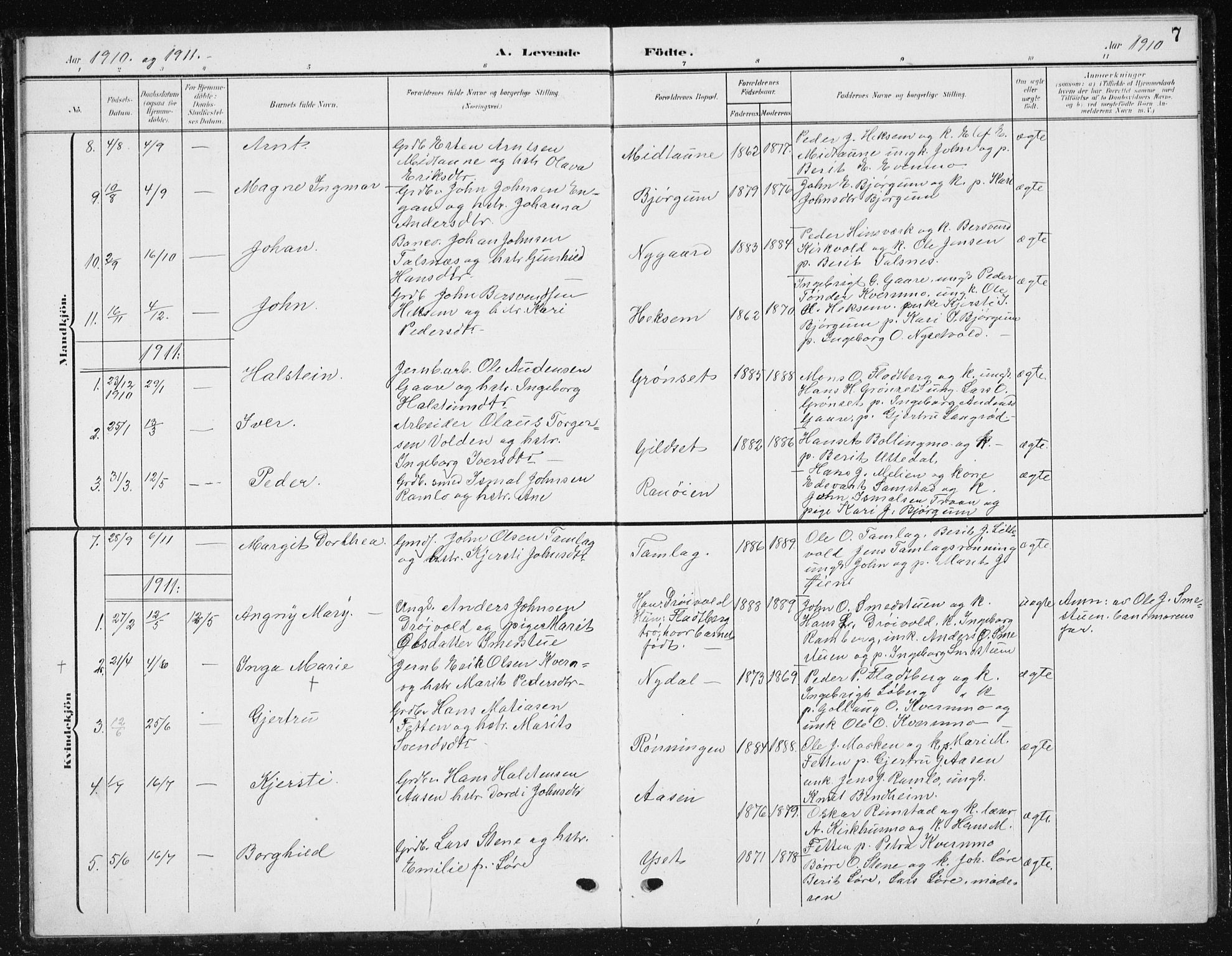 Ministerialprotokoller, klokkerbøker og fødselsregistre - Sør-Trøndelag, AV/SAT-A-1456/685/L0979: Klokkerbok nr. 685C04, 1908-1933, s. 7