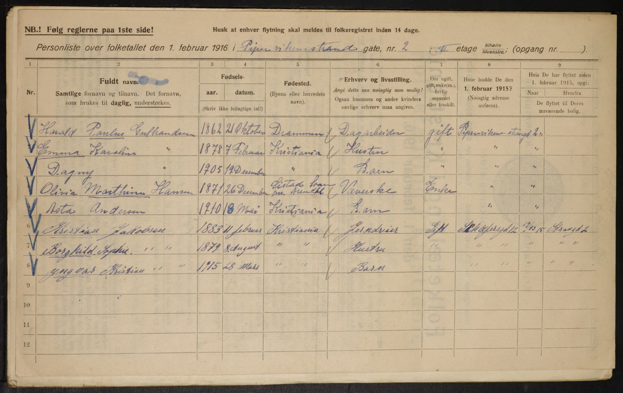 OBA, Kommunal folketelling 1.2.1916 for Kristiania, 1916, s. 106474