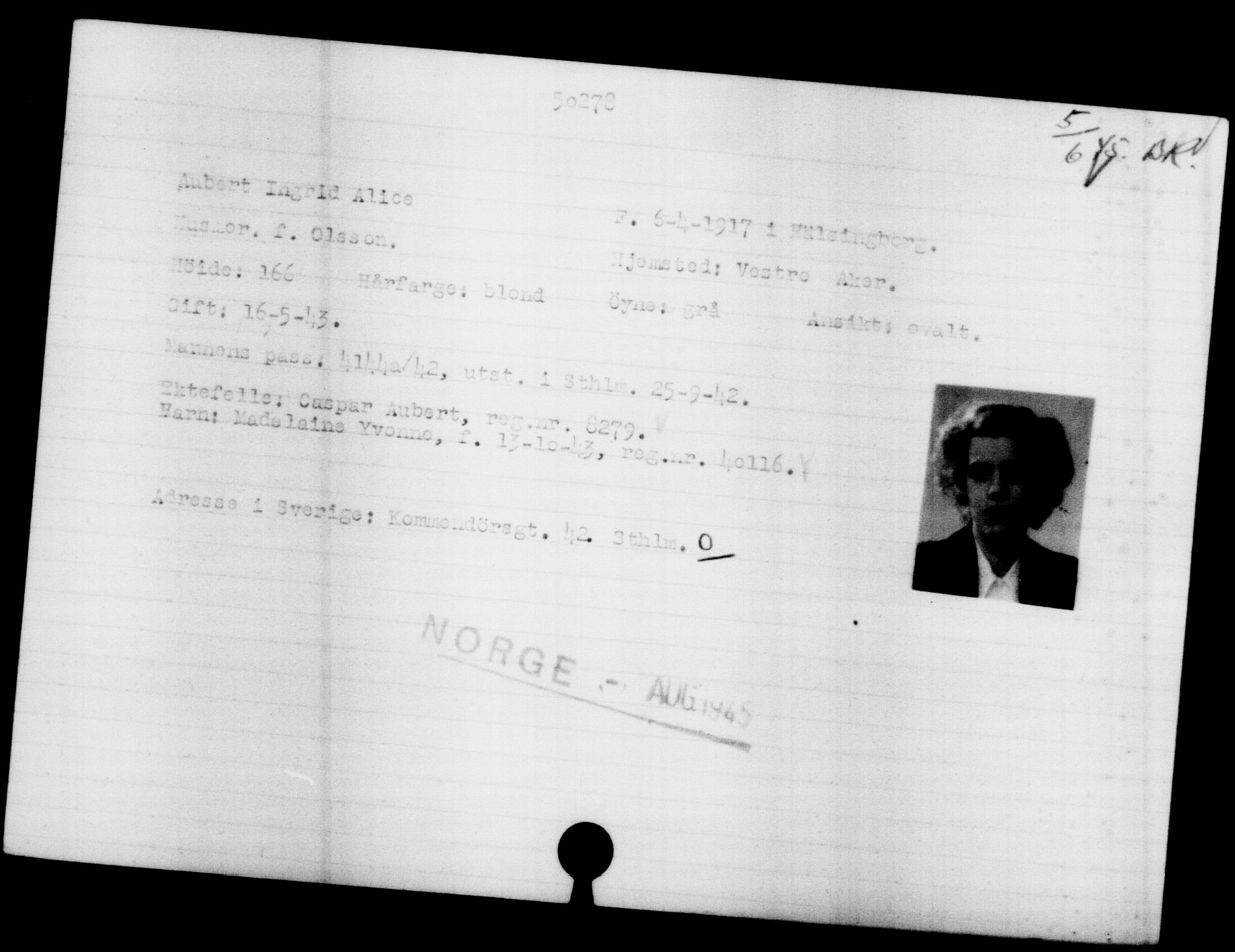 Utenriksstasjonene, Legasjonen i Stockholm, Flyktningkontoret, AV/RA-S-6753/V/Va/L0019: Kjesäterkartoteket, flyktninger med registreringsnr. 49600-55060, 1940-1945, s. 705