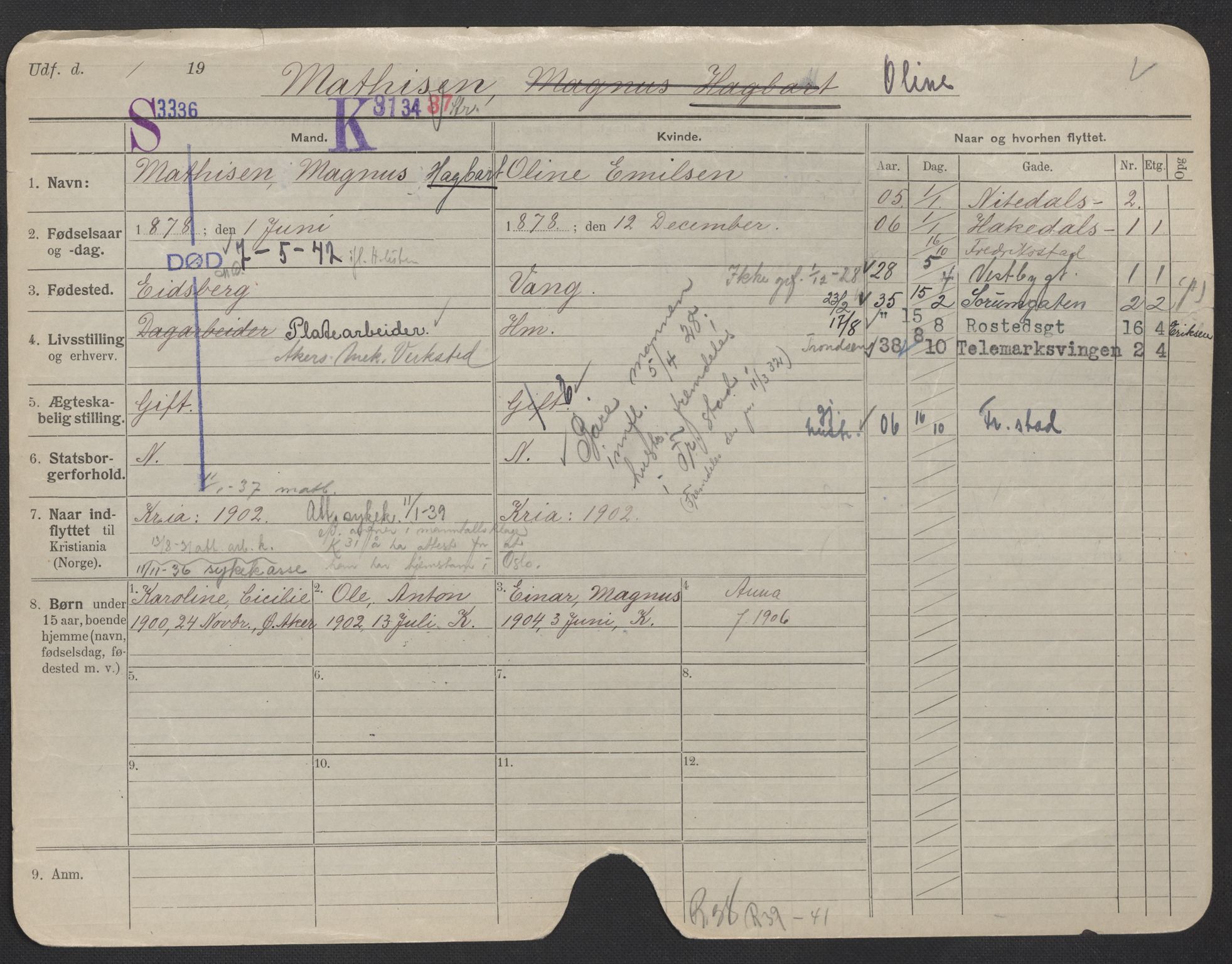 Oslo folkeregister, Registerkort, AV/SAO-A-11715/F/Fa/Fac/L0020: Kvinner, 1906-1914, s. 748a