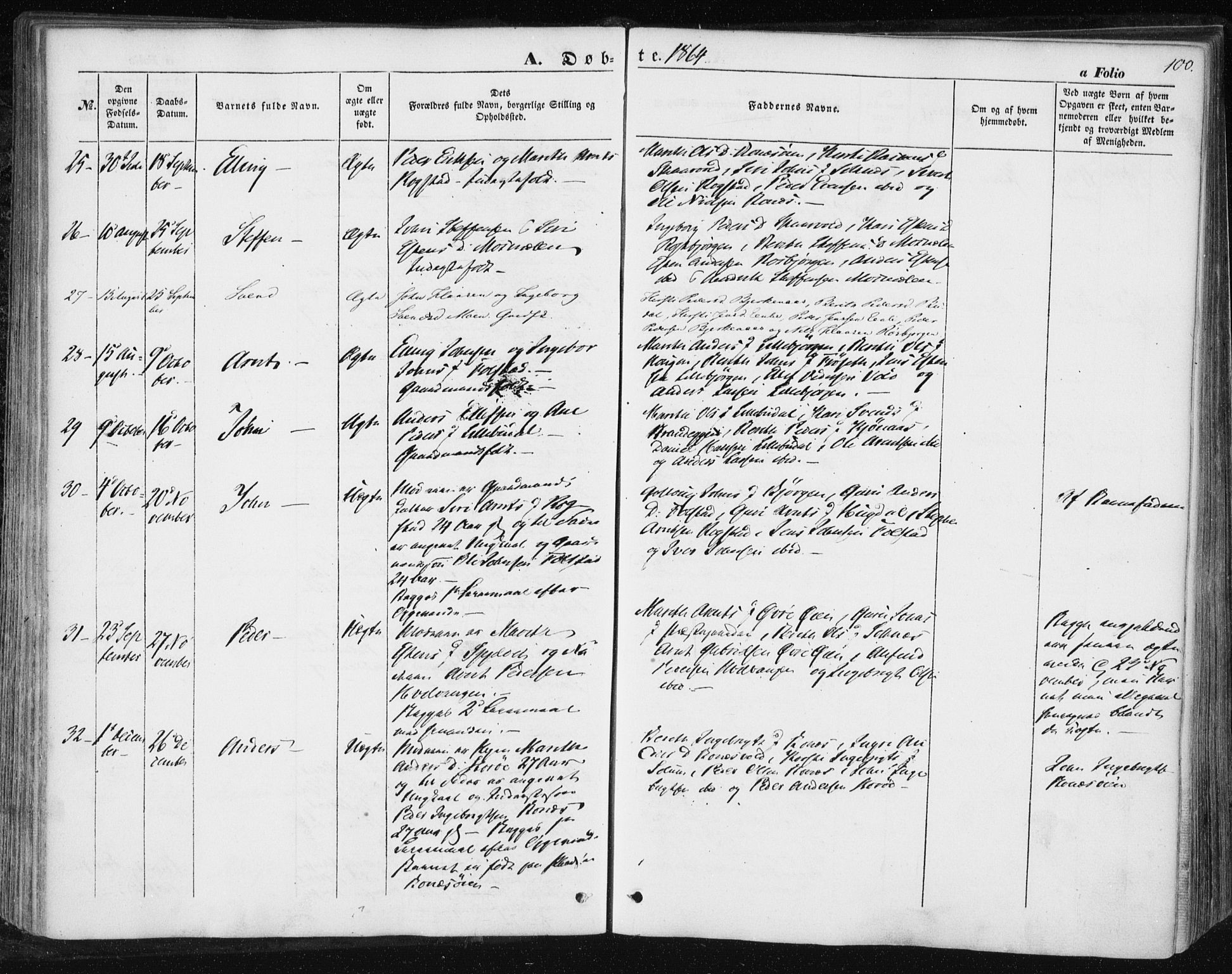 Ministerialprotokoller, klokkerbøker og fødselsregistre - Sør-Trøndelag, SAT/A-1456/687/L1000: Ministerialbok nr. 687A06, 1848-1869, s. 100