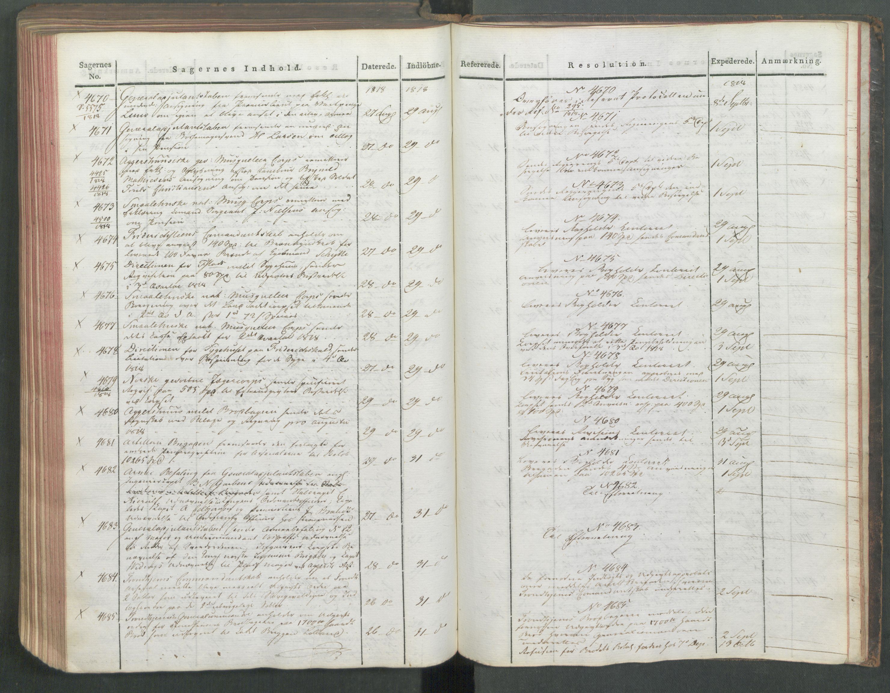 Armédepartementet, AV/RA-RAFA-3493/C/Ca/L0015: 6. Departements Journal, 1818