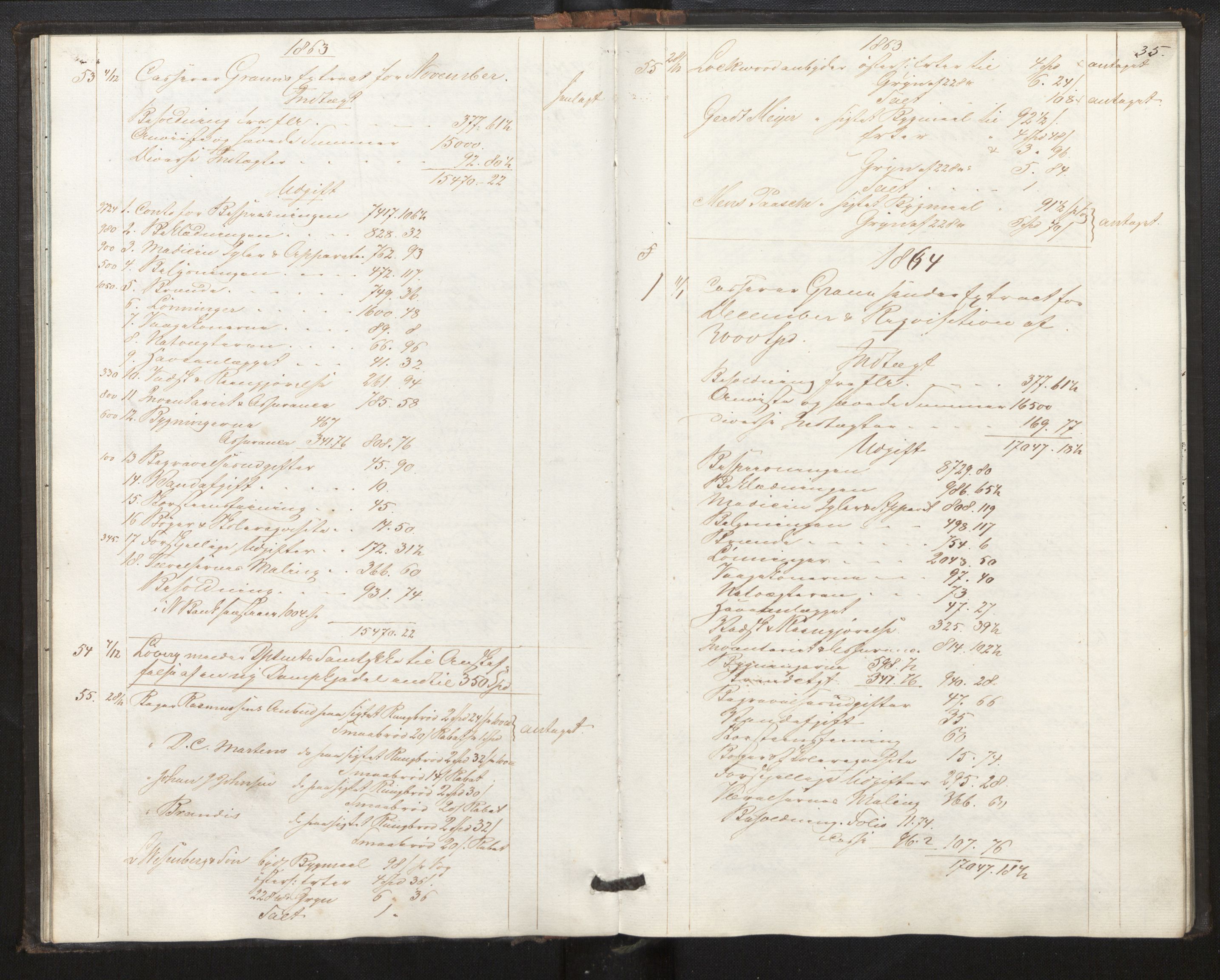 Lepraarkiver - Pleiestiftelsen for spedalske no.1, AV/SAB-A-60601/B.c/L0001: Journal, 1857-1882, s. 34b-35a