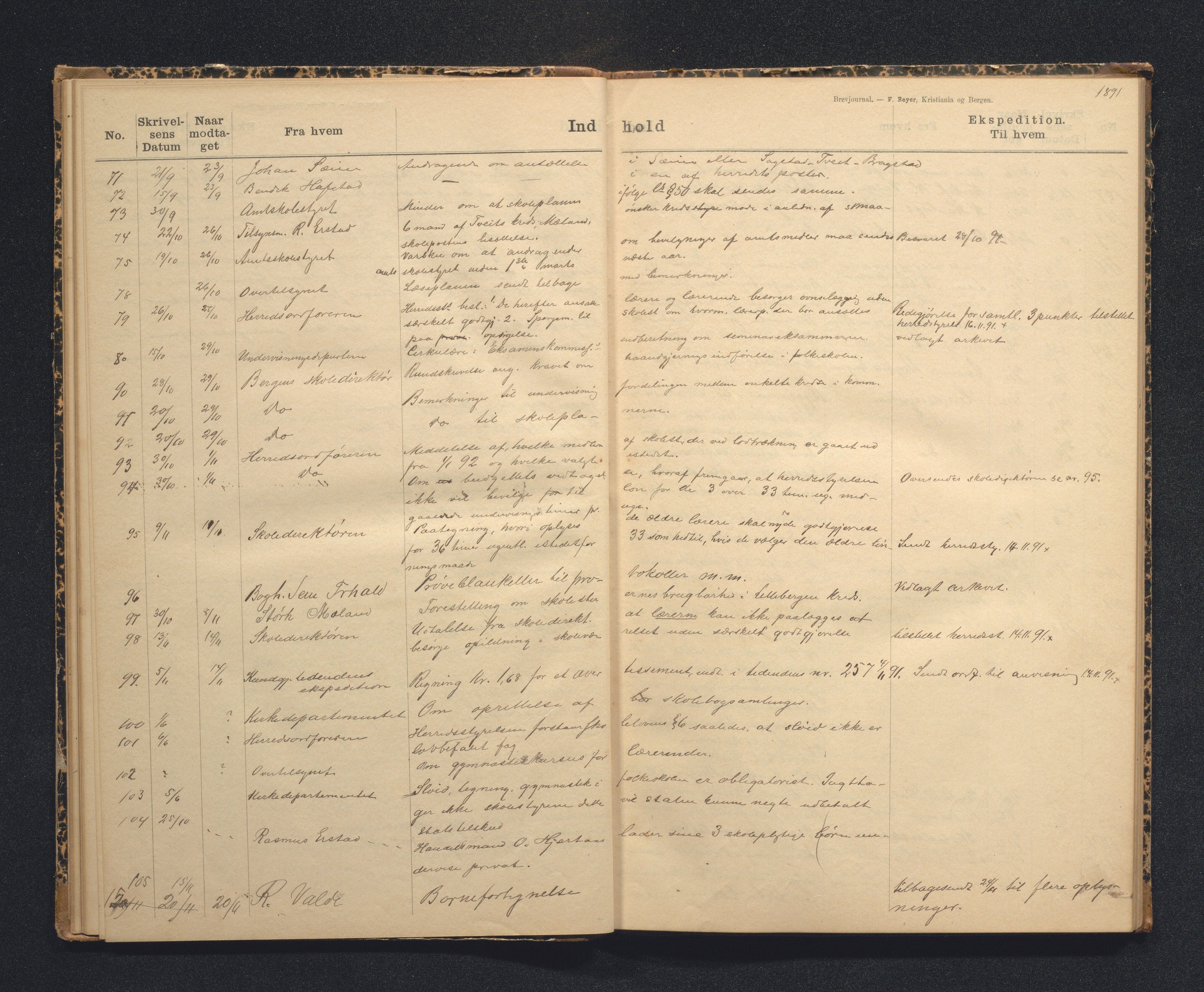 Alversund kommune. Skulestyret, IKAH/1257-211/C/Ca/L0001: Brevjournal for Alversund skulestyre, 1889-1899