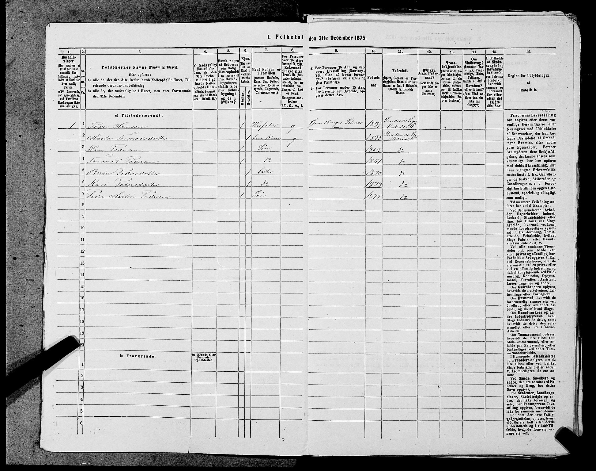 SAST, Folketelling 1875 for 1157P Vikedal prestegjeld, 1875, s. 943