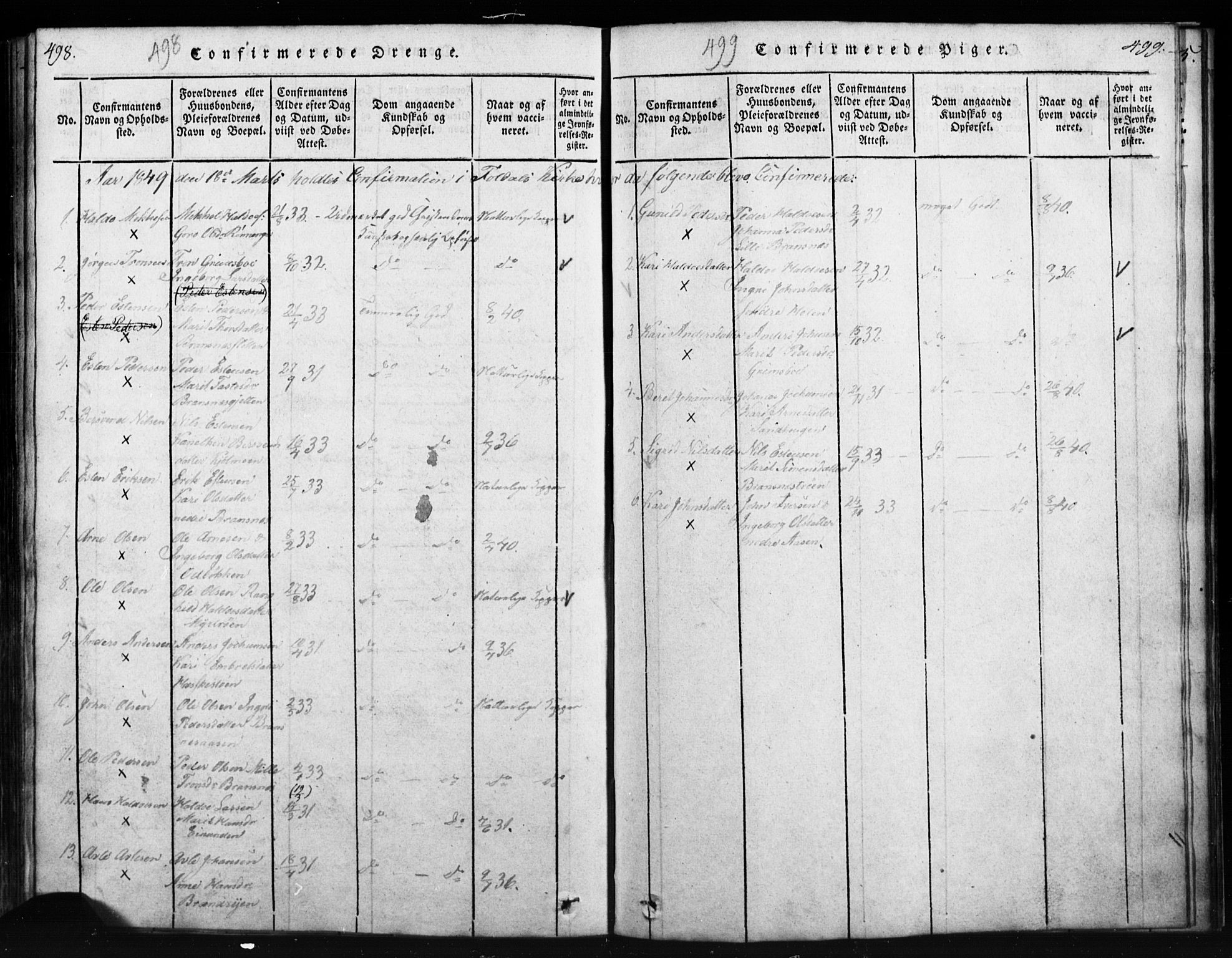 Tynset prestekontor, SAH/PREST-058/H/Ha/Hab/L0003: Klokkerbok nr. 3, 1814-1862, s. 498-499