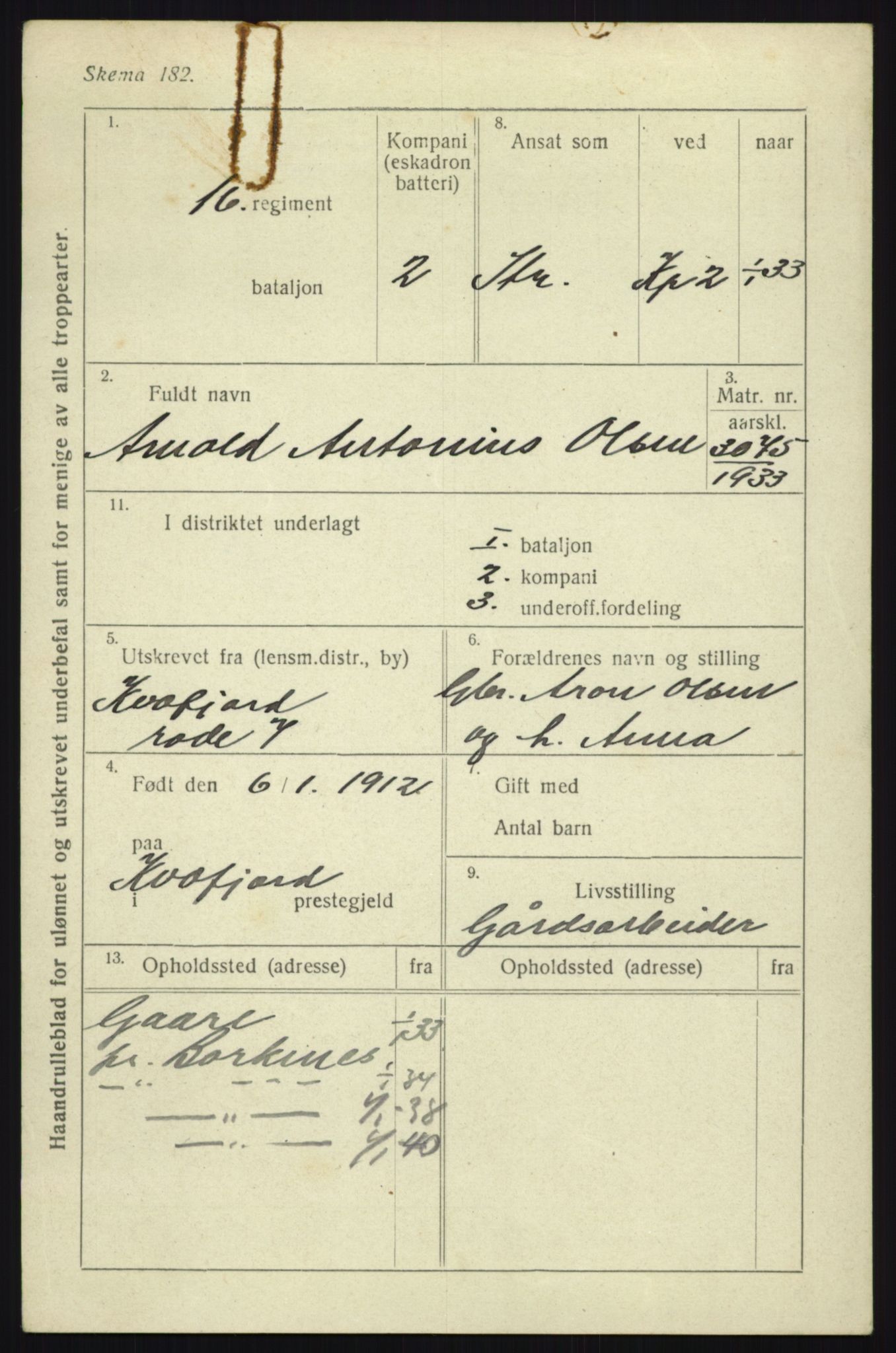 Forsvaret, Troms infanteriregiment nr. 16, AV/RA-RAFA-3146/P/Pa/L0017: Rulleblad for regimentets menige mannskaper, årsklasse 1933, 1933, s. 915