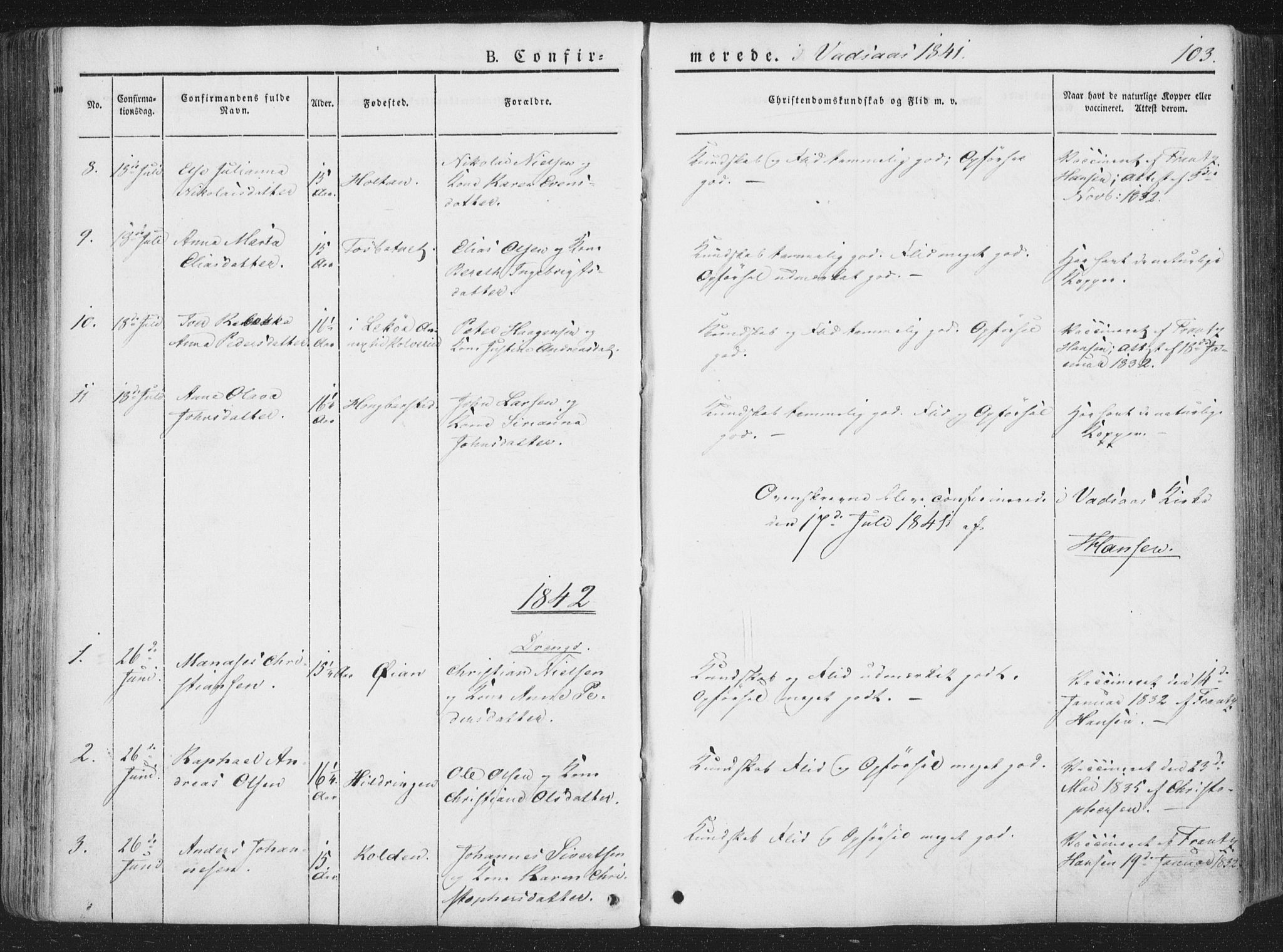 Ministerialprotokoller, klokkerbøker og fødselsregistre - Nordland, AV/SAT-A-1459/810/L0144: Ministerialbok nr. 810A07 /1, 1841-1862, s. 103