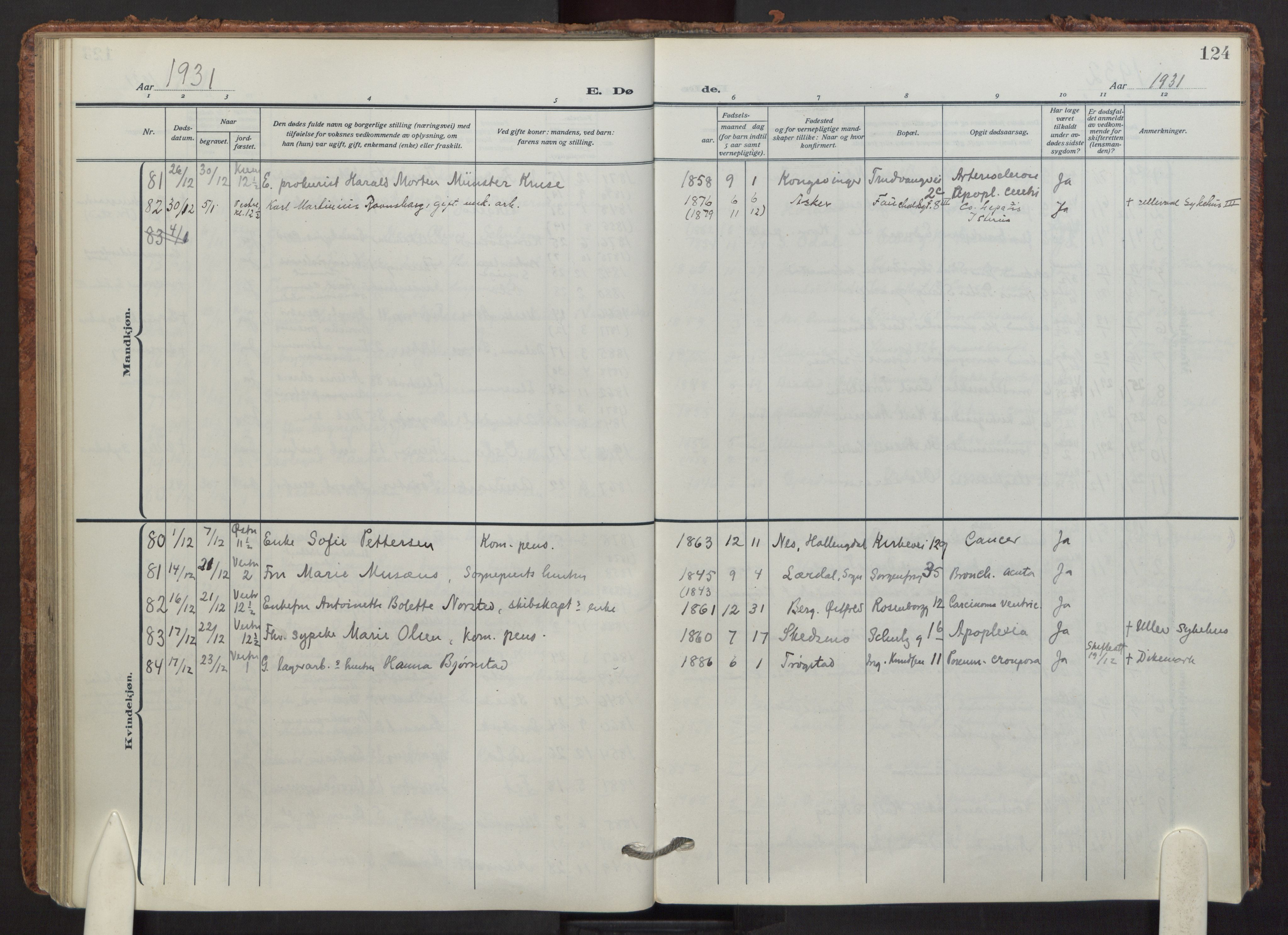 Fagerborg prestekontor Kirkebøker, AV/SAO-A-10844/F/Fa/L0008: Ministerialbok nr. 8, 1917-1938, s. 124