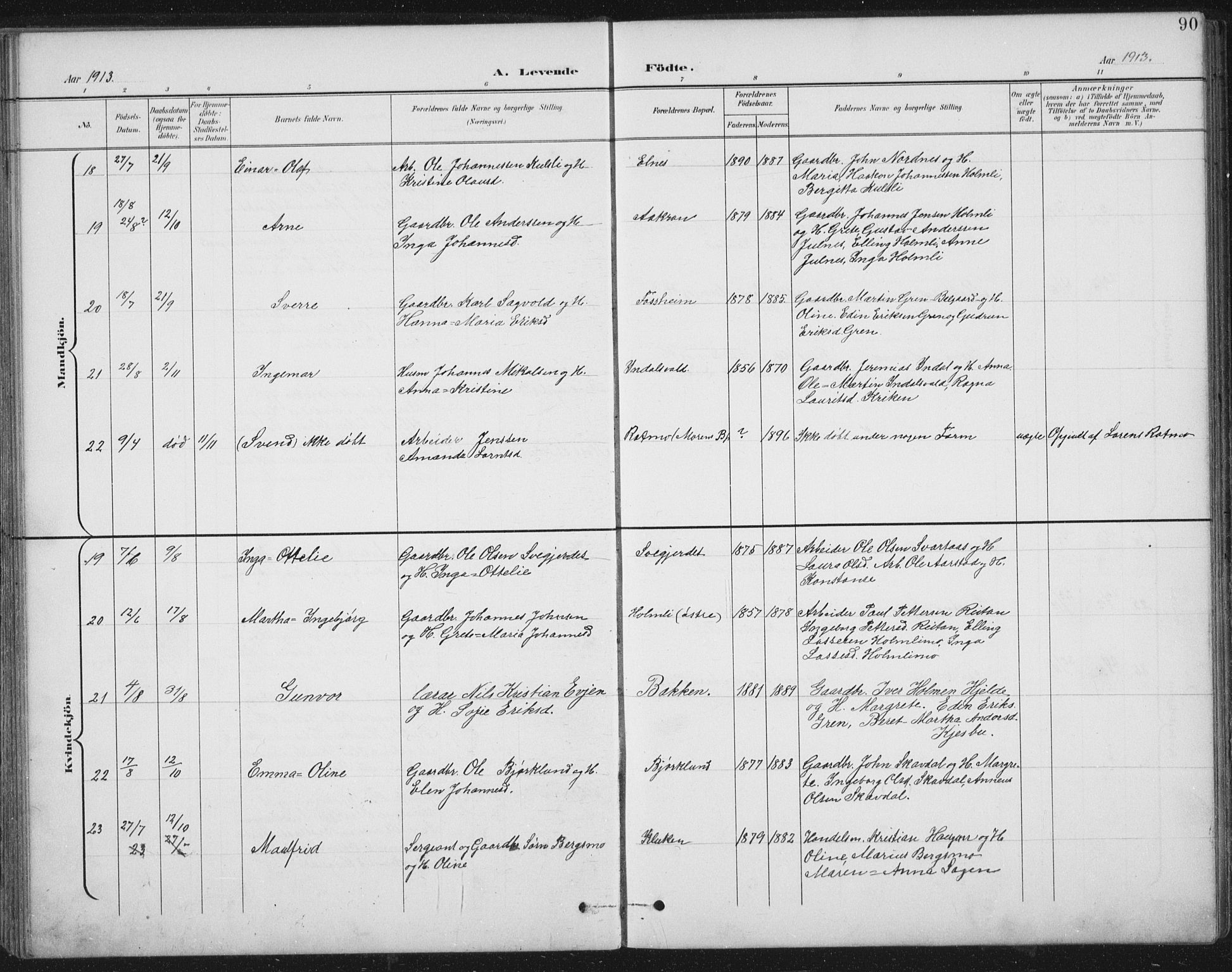 Ministerialprotokoller, klokkerbøker og fødselsregistre - Nord-Trøndelag, SAT/A-1458/724/L0269: Klokkerbok nr. 724C05, 1899-1920, s. 90