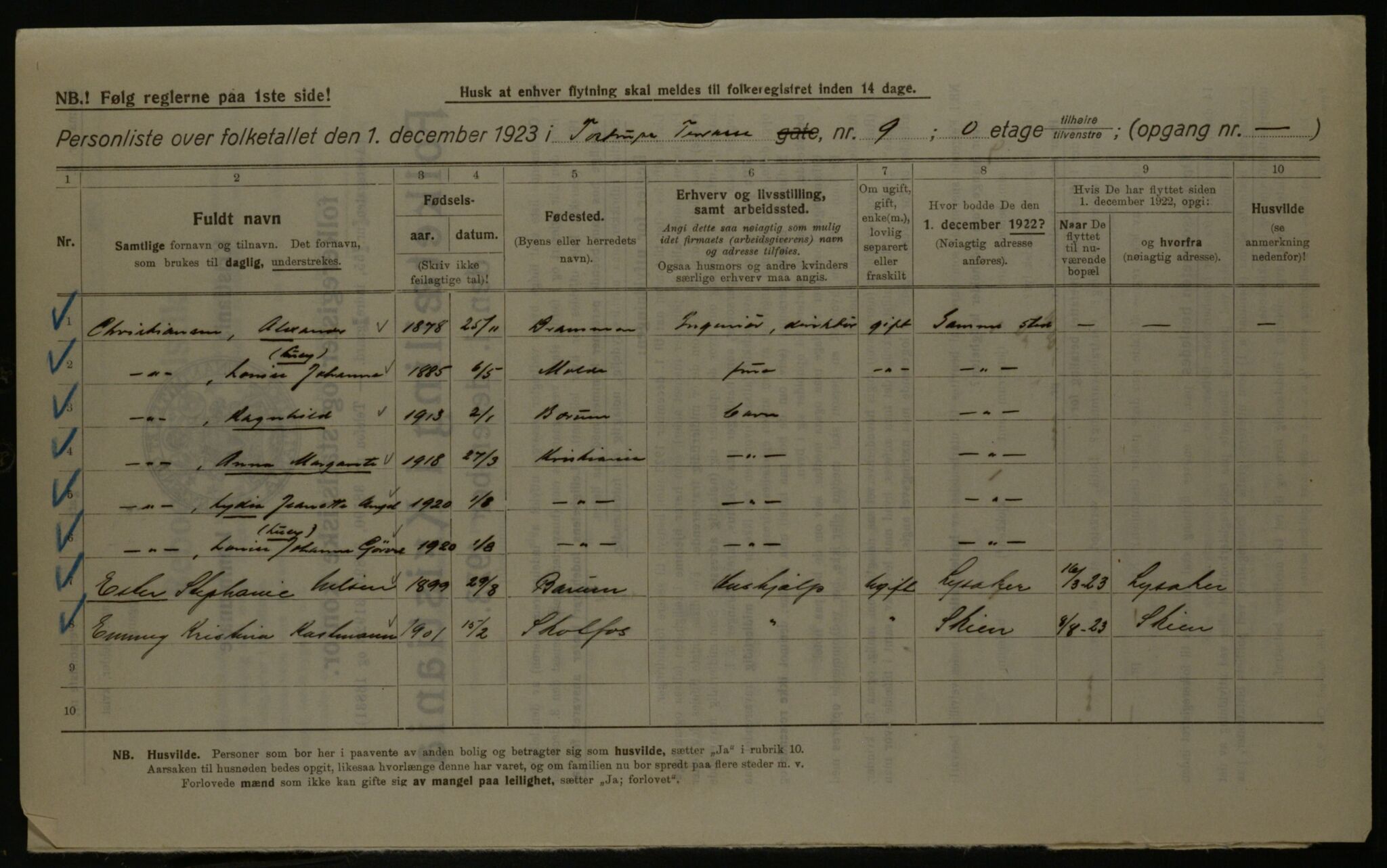 OBA, Kommunal folketelling 1.12.1923 for Kristiania, 1923, s. 127103