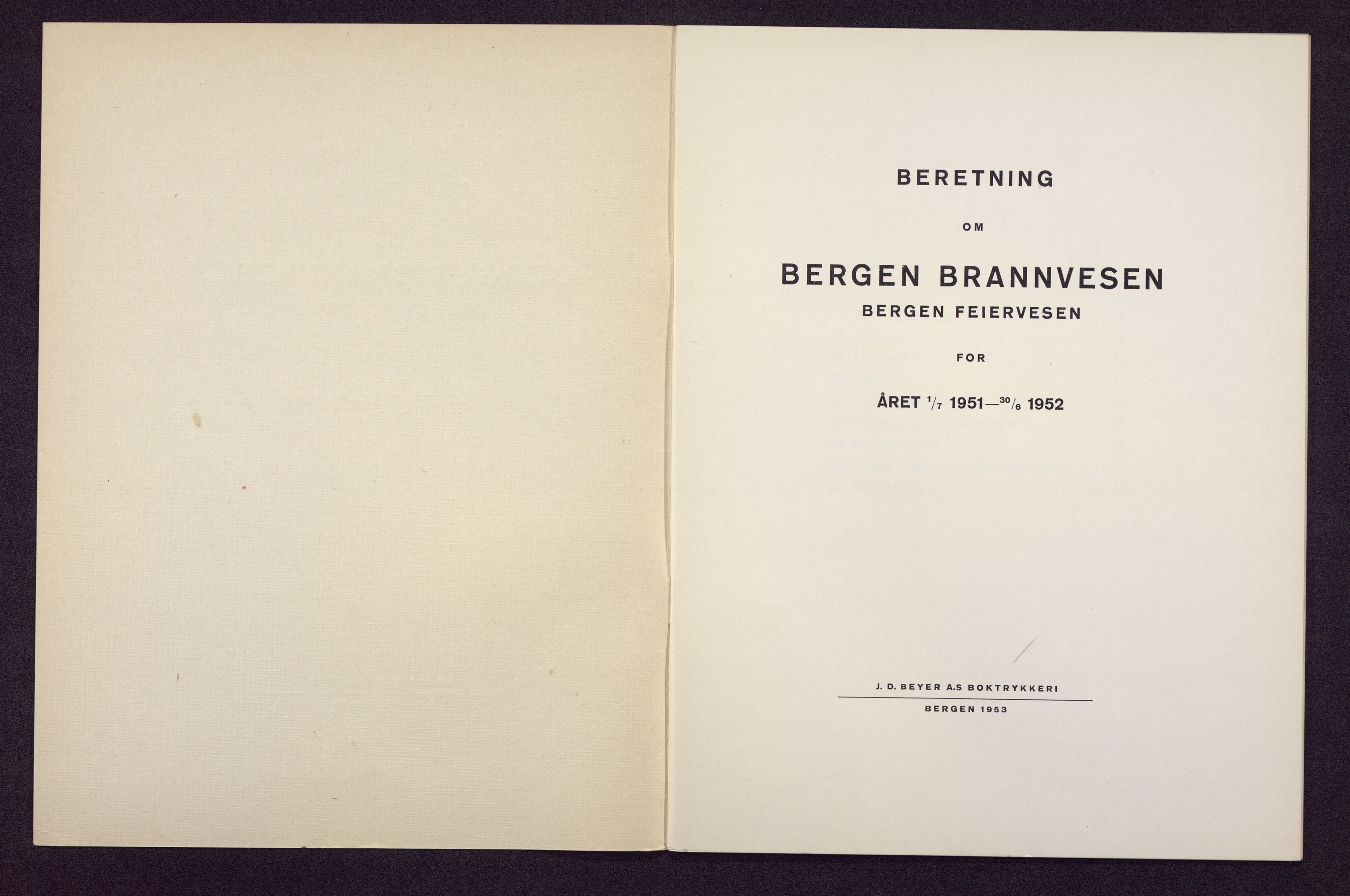 Bergen kommune. Brannvesenet (1863-1971), BBA/A-1181/X/Xa/L0021: Årsberetning, 1951-1952