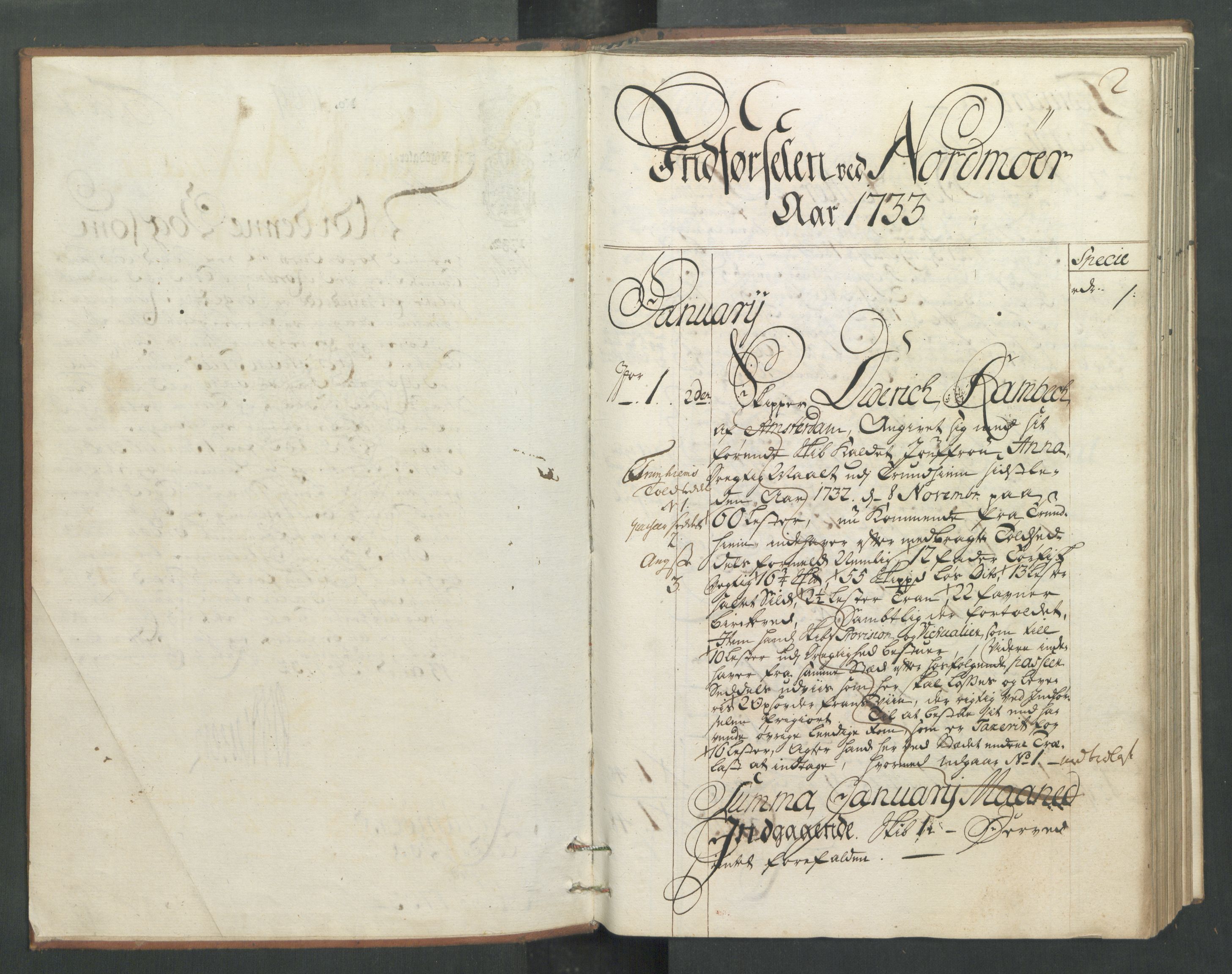 Generaltollkammeret, tollregnskaper, AV/RA-EA-5490/R32/L0005/0001: Tollregnskaper Kristiansund / Hovedtollbok, 1733, s. 1b-2a
