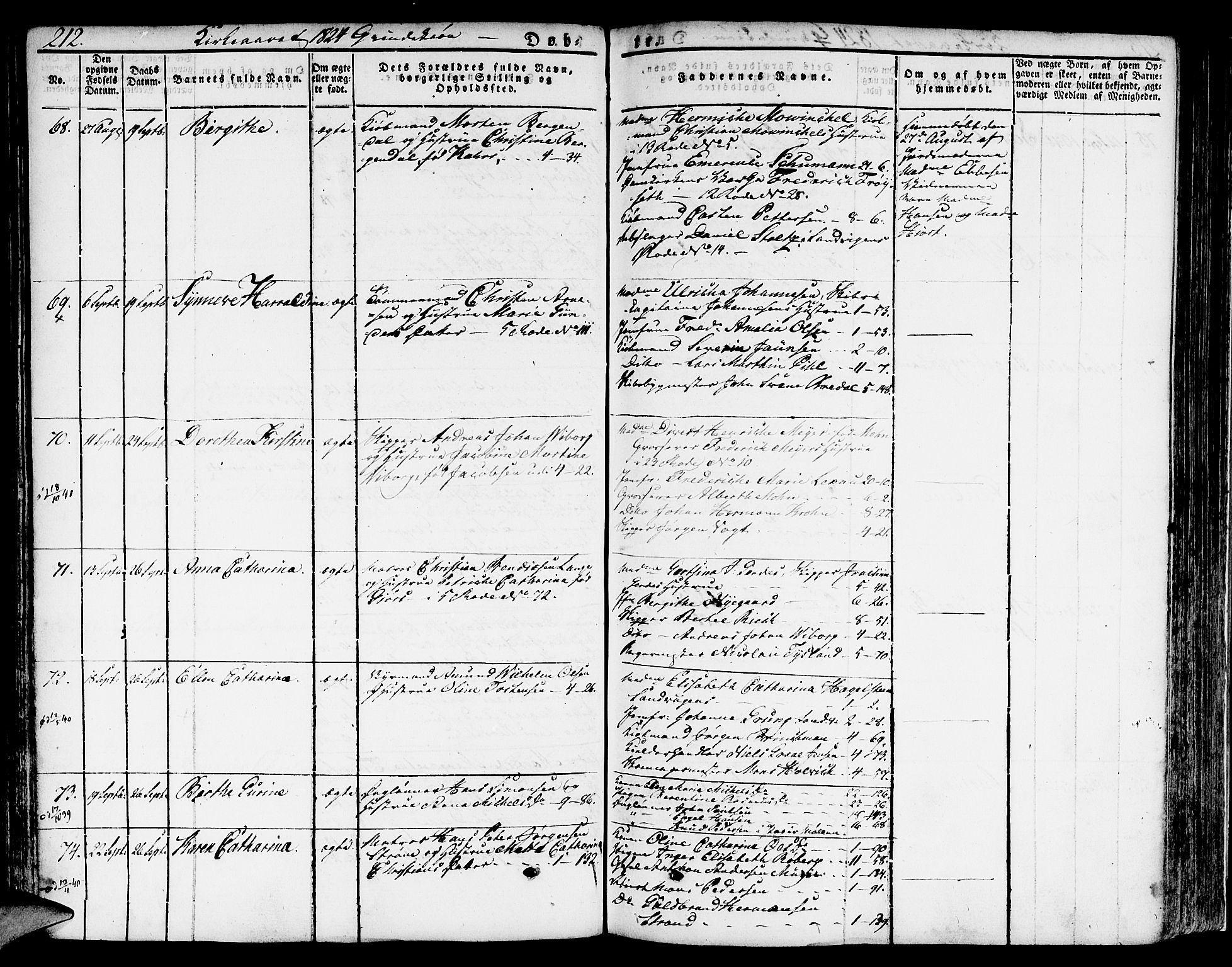 Nykirken Sokneprestembete, AV/SAB-A-77101/H/Hab: Klokkerbok nr. A 5I, 1821-1841, s. 212