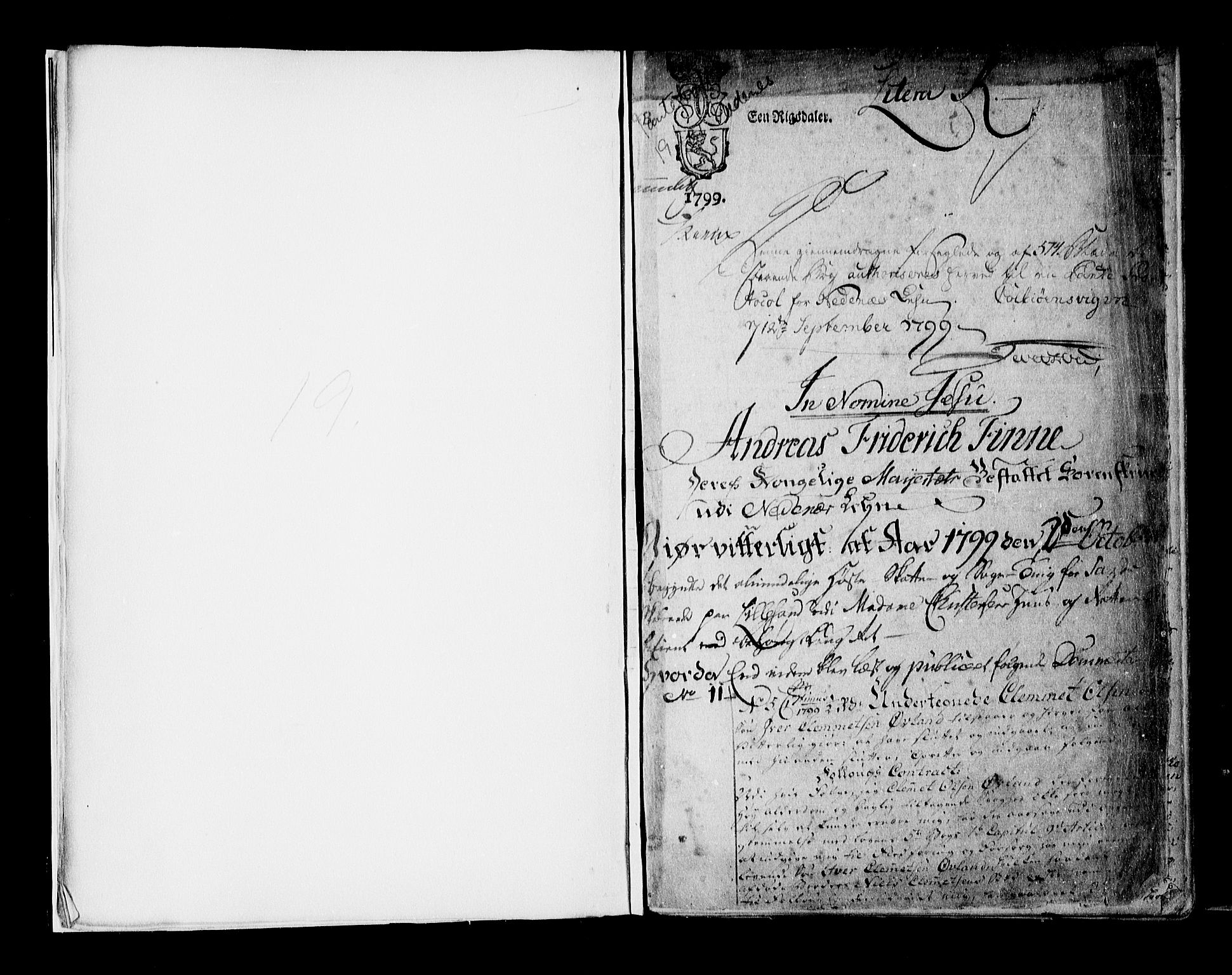Nedenes sorenskriveri før 1824, SAK/1221-0007/G/Gb/L0019: Pantebok nr. 19, 1799-1802, s. 1