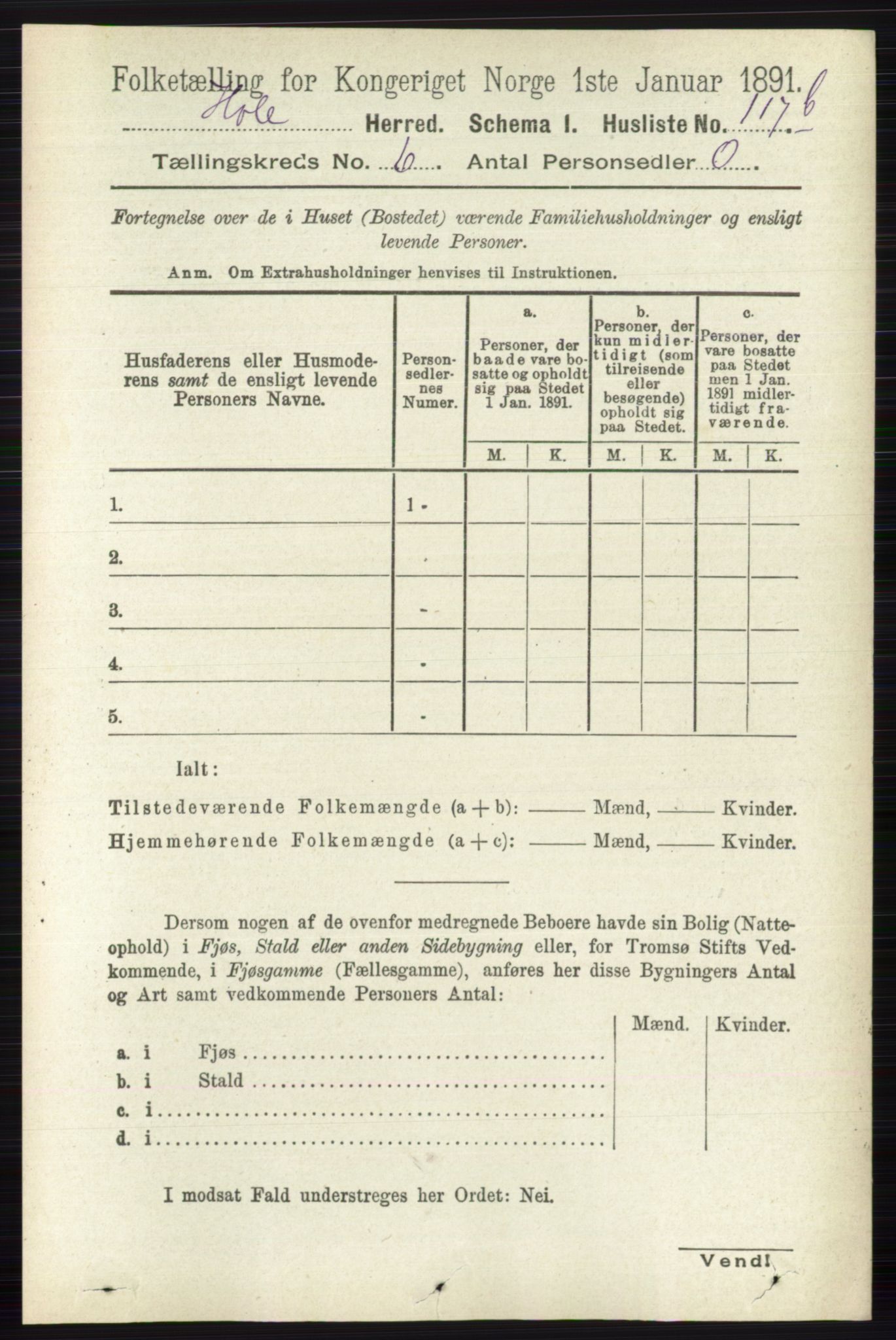 RA, Folketelling 1891 for 0612 Hole herred, 1891, s. 3094