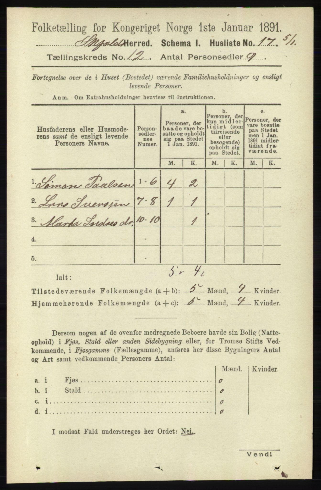 RA, Folketelling 1891 for 1154 Skjold herred, 1891, s. 2245