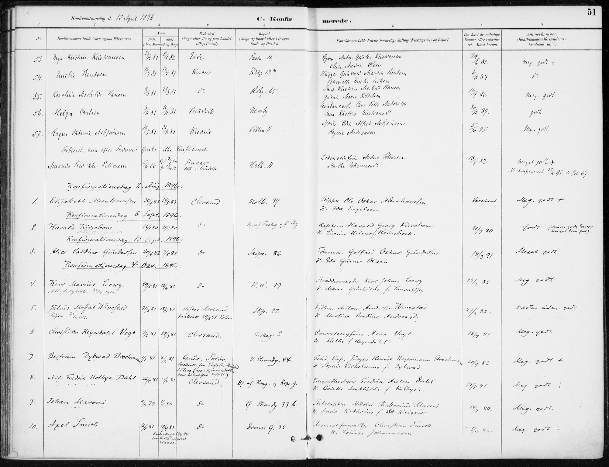Kristiansand domprosti, AV/SAK-1112-0006/F/Fa/L0020: Ministerialbok nr. A 19, 1893-1904, s. 51