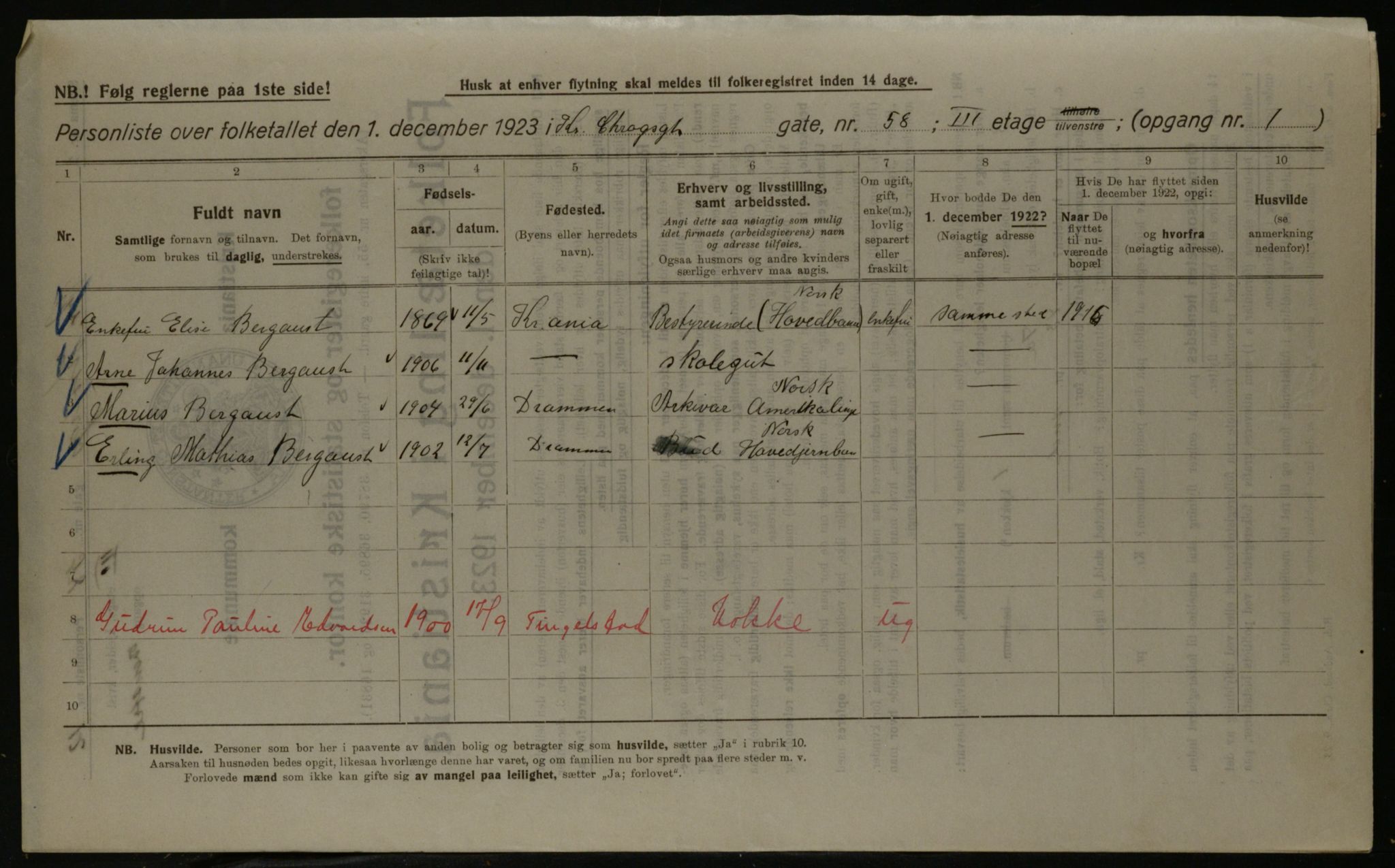 OBA, Kommunal folketelling 1.12.1923 for Kristiania, 1923, s. 13665