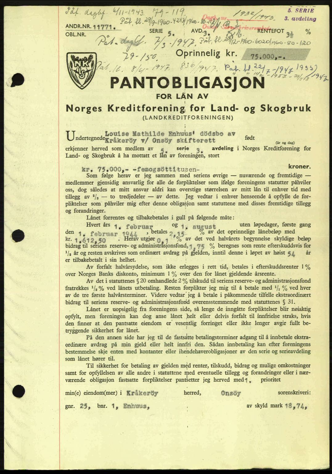 Onsøy sorenskriveri, SAO/A-10474/G/Ga/Gac/L0003: Pantebok nr. B3, 1940-1944, Dagboknr: 1932/1943