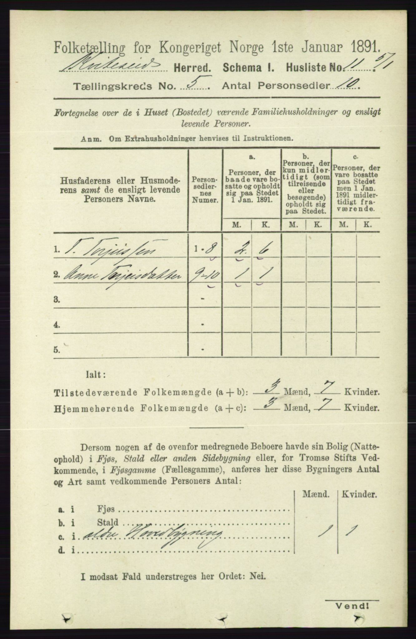 RA, Folketelling 1891 for 0829 Kviteseid herred, 1891, s. 871