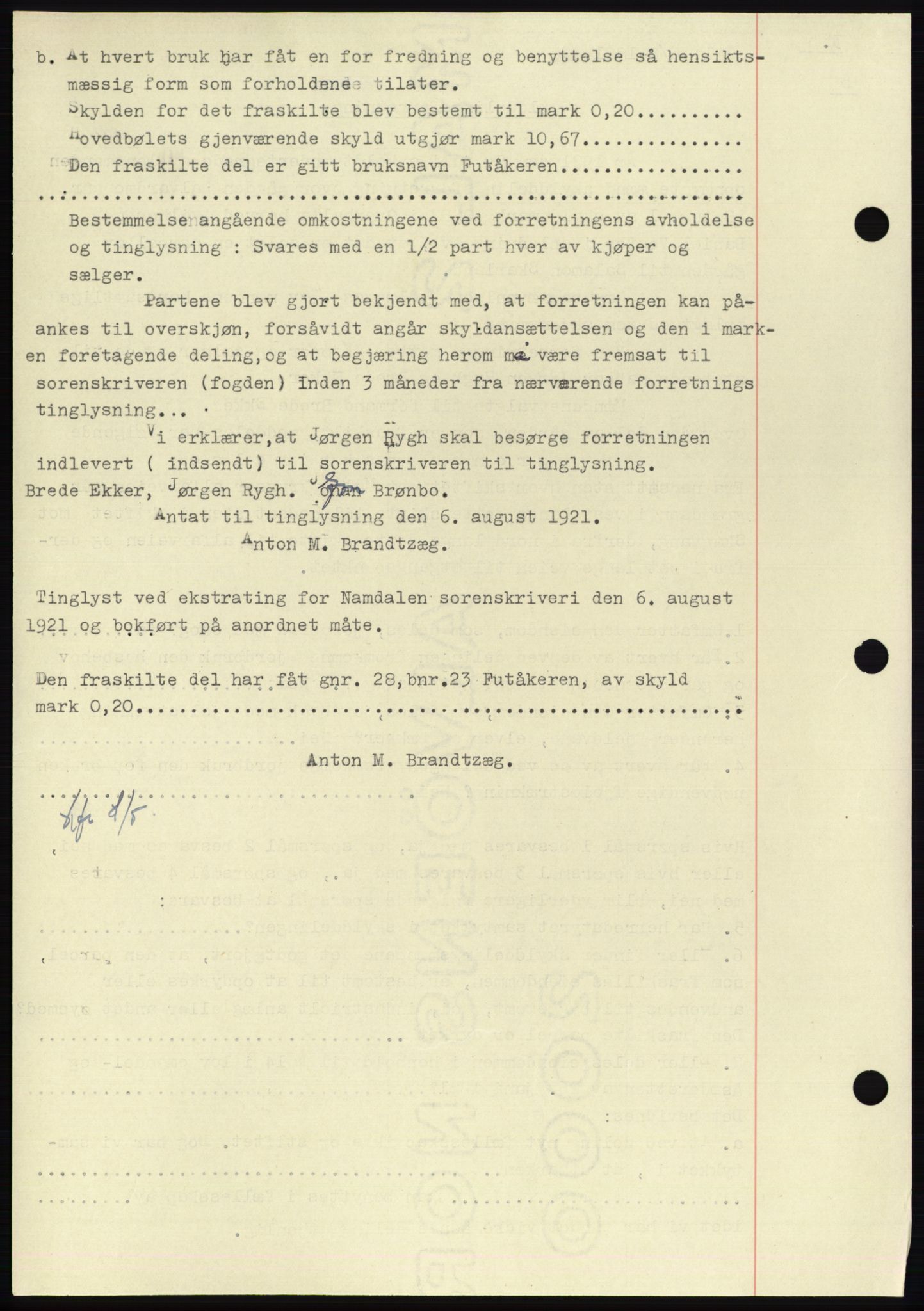 Namdal sorenskriveri, SAT/A-4133/1/2/2C: Pantebok nr. -, 1916-1921, Tingl.dato: 06.08.1921