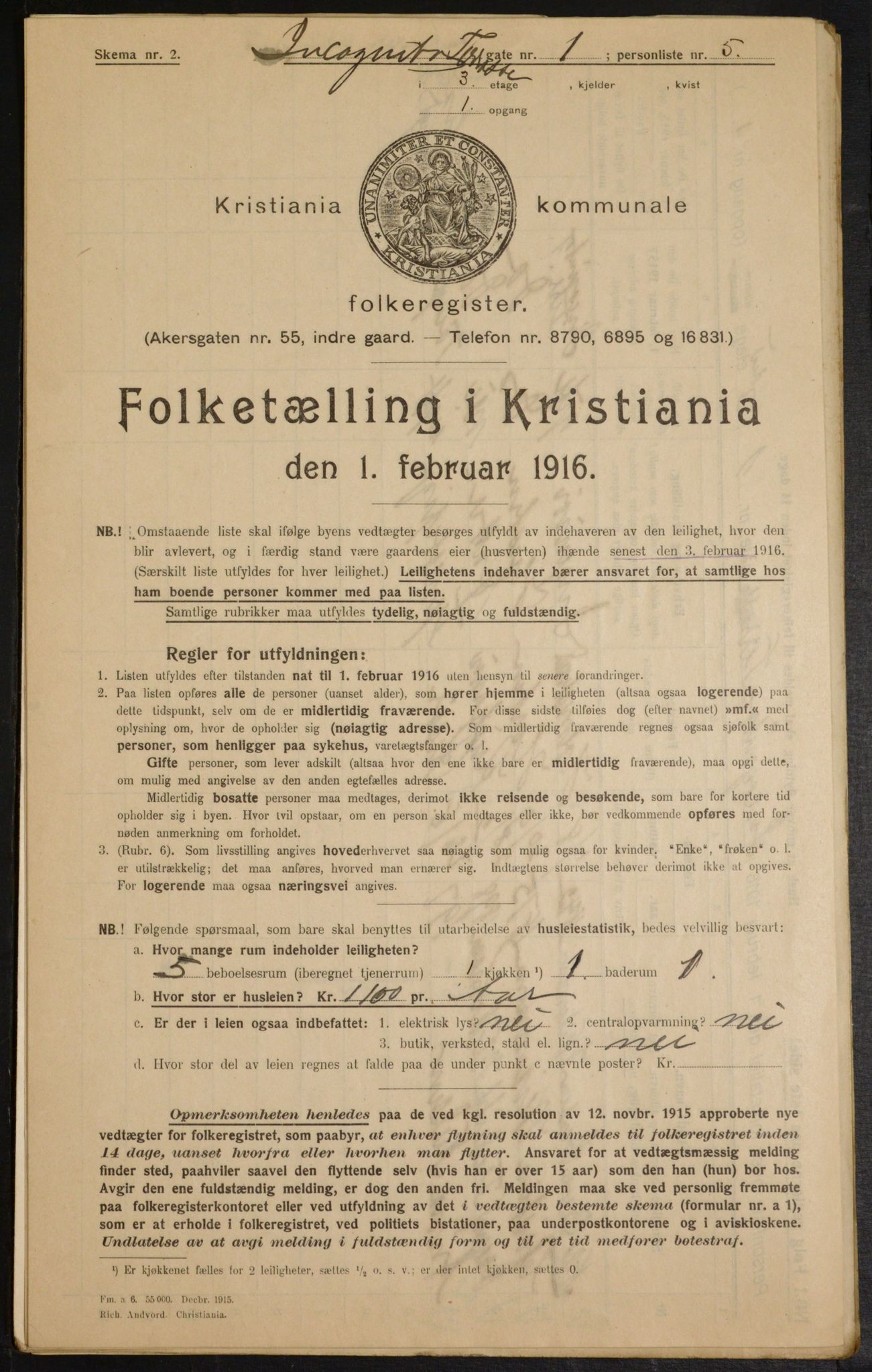 OBA, Kommunal folketelling 1.2.1916 for Kristiania, 1916, s. 45316